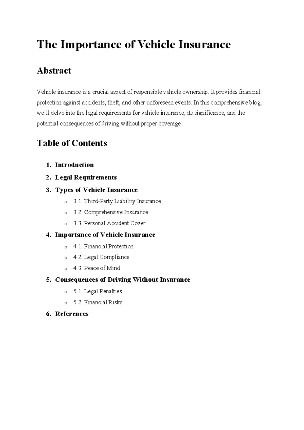 Blog #5 - usefull - The Importance of Vehicle Insurance Abstract ...
