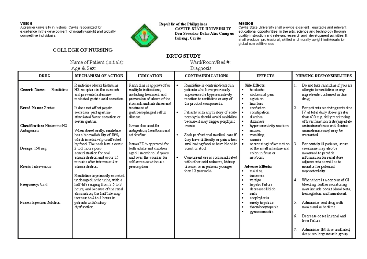 1 DRUG Study - Drug - Ranitidine - VISION A premier university in ...