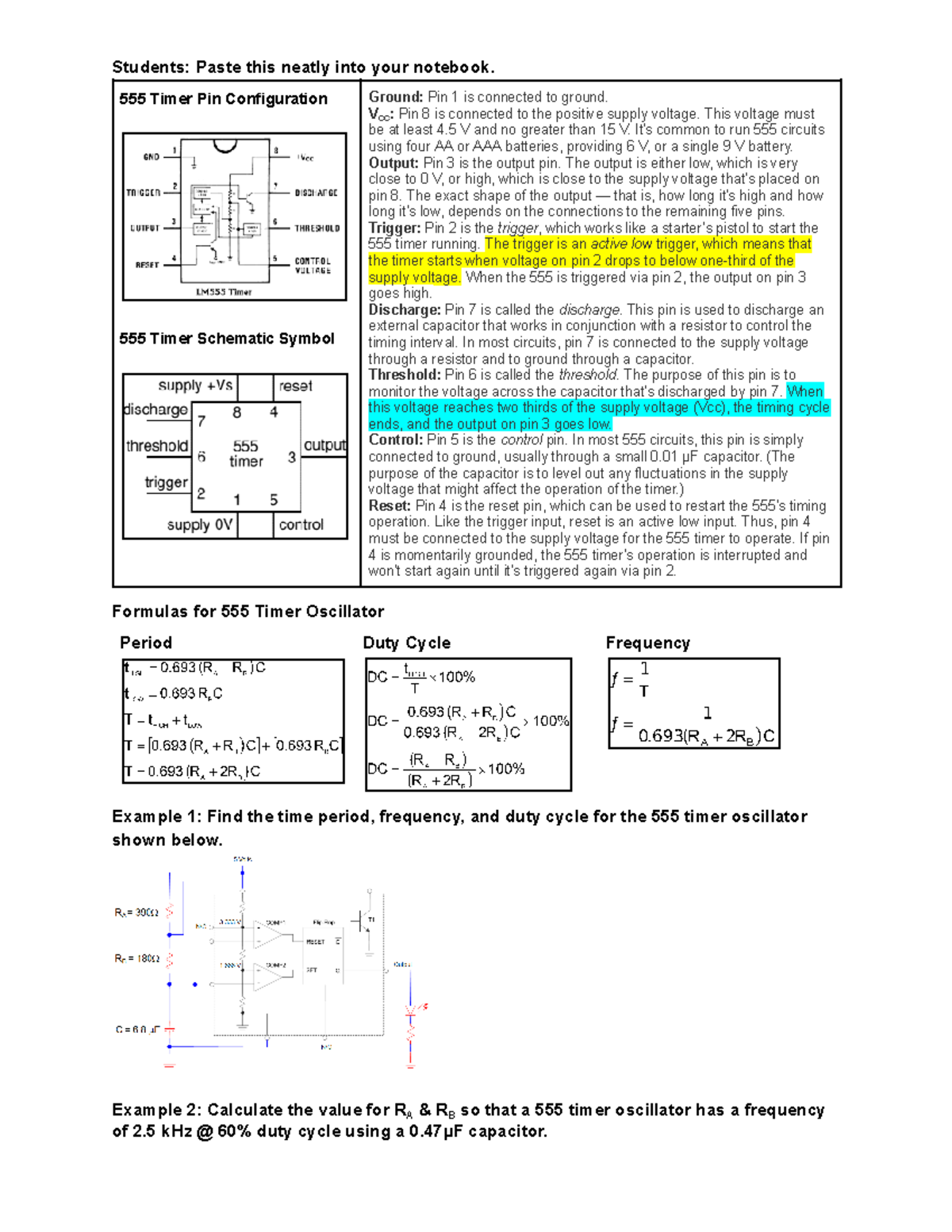 Resource 555Timer - 555 timer layout and pins - Students: Paste this ...