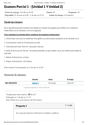 Examen Parcial 1 - [Unidad 1 Y Unidad 2] Estadistica I - Examen Parcial ...