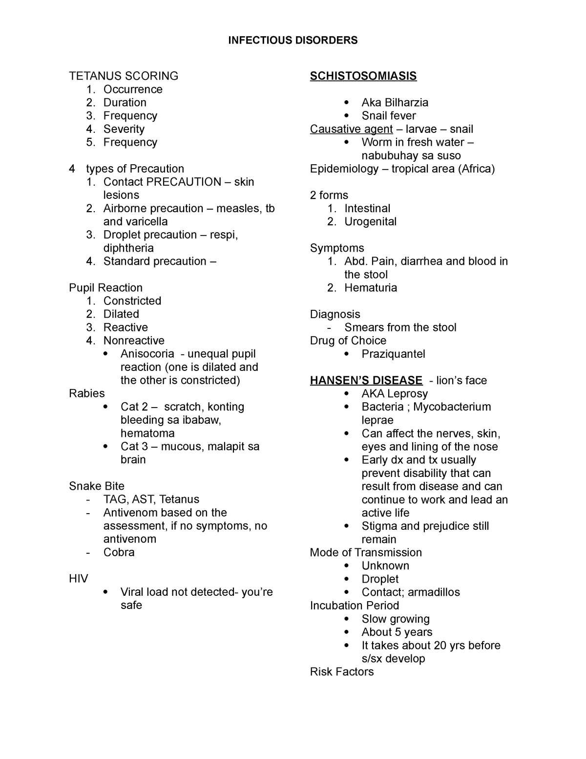 Infectious Disorders - INFECTIOUS DISORDERS TETANUS SCORING 1 ...