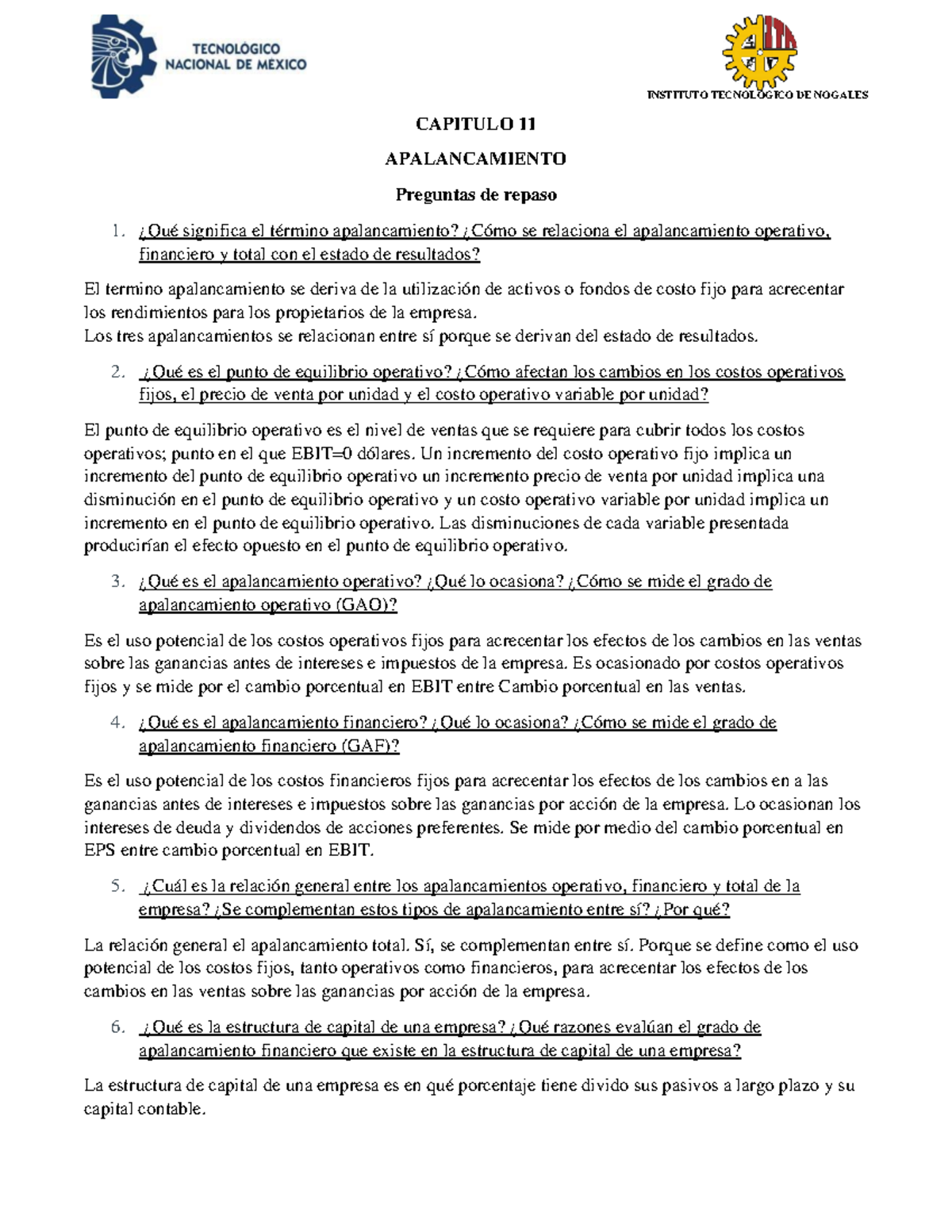 Capitulo 11 Preguntas DE Repaso - INSTITUTO TECNOLOGICO DE NOGALES ...