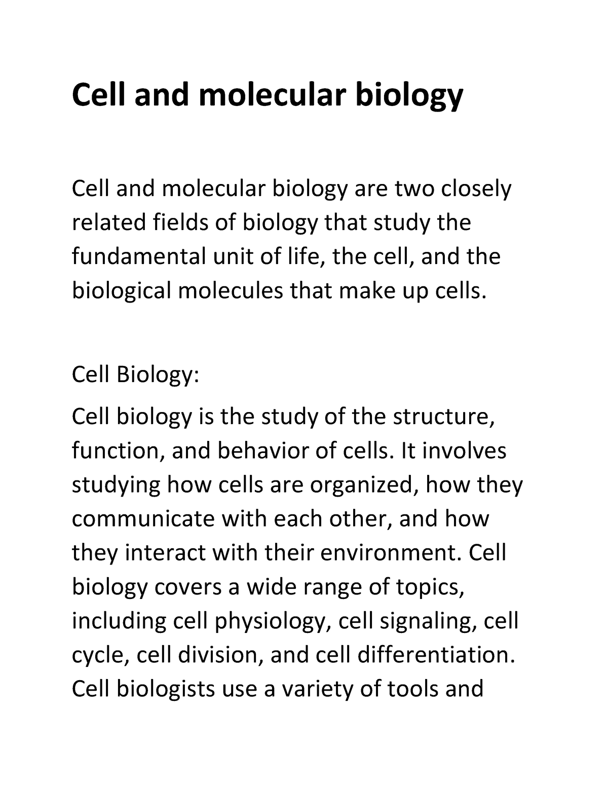 cell and molecular biology research papers