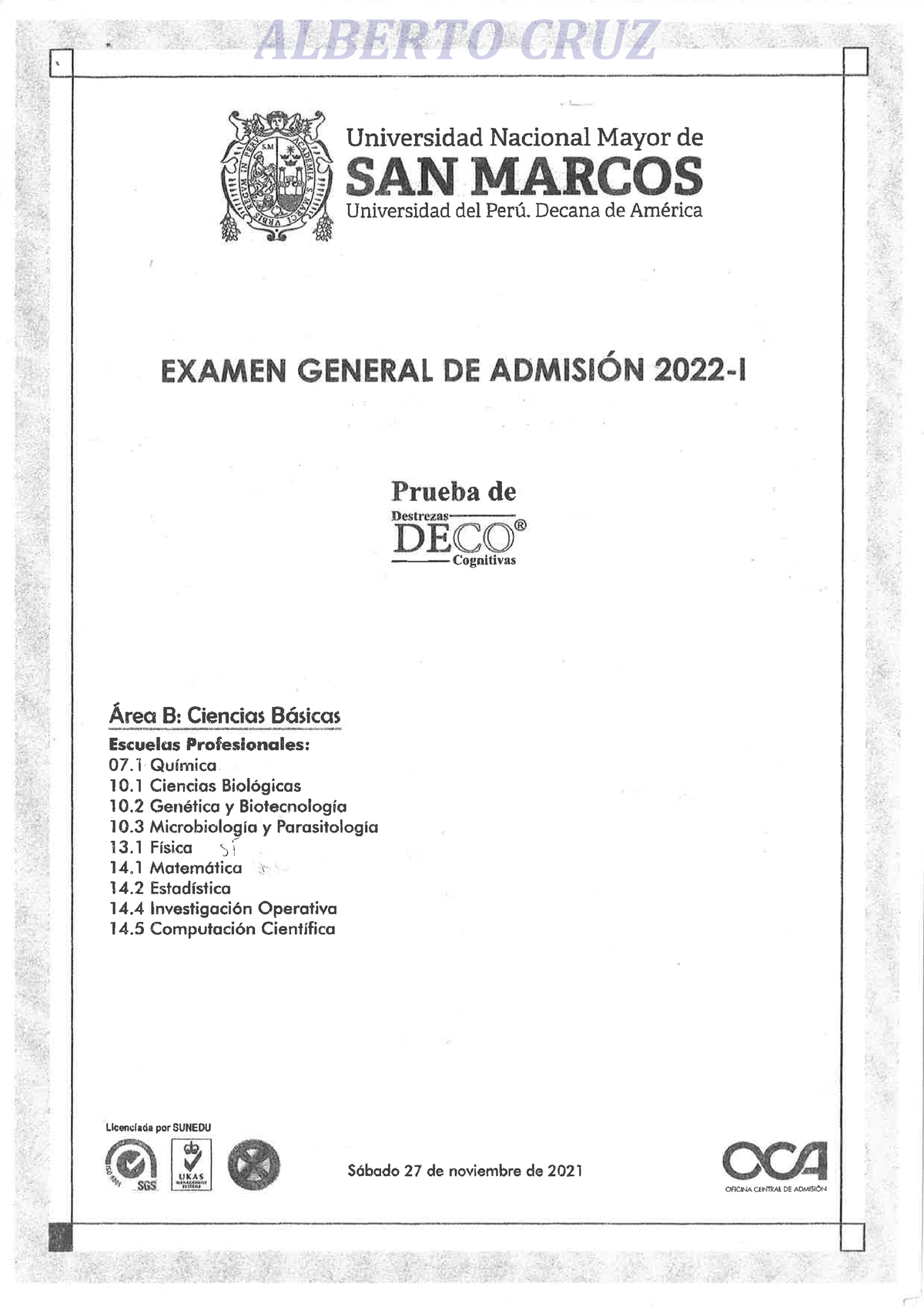 Examen De Admisión 2022-I ÁREA B - FUNDAMENTOS DE ADMINISTRACIÓN ...