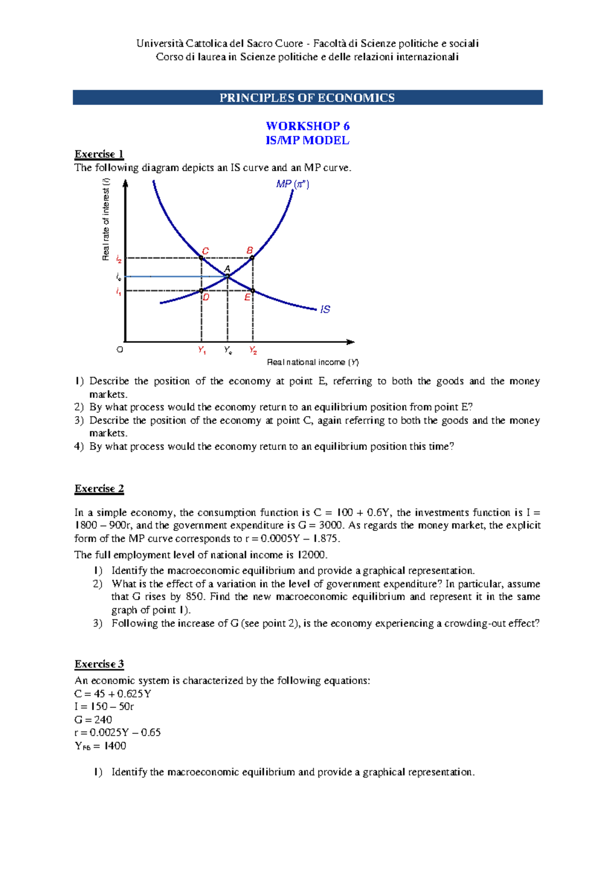 Class 6 IS MP model - Università Cattolica del Sacro Cuore - Facoltà di ...