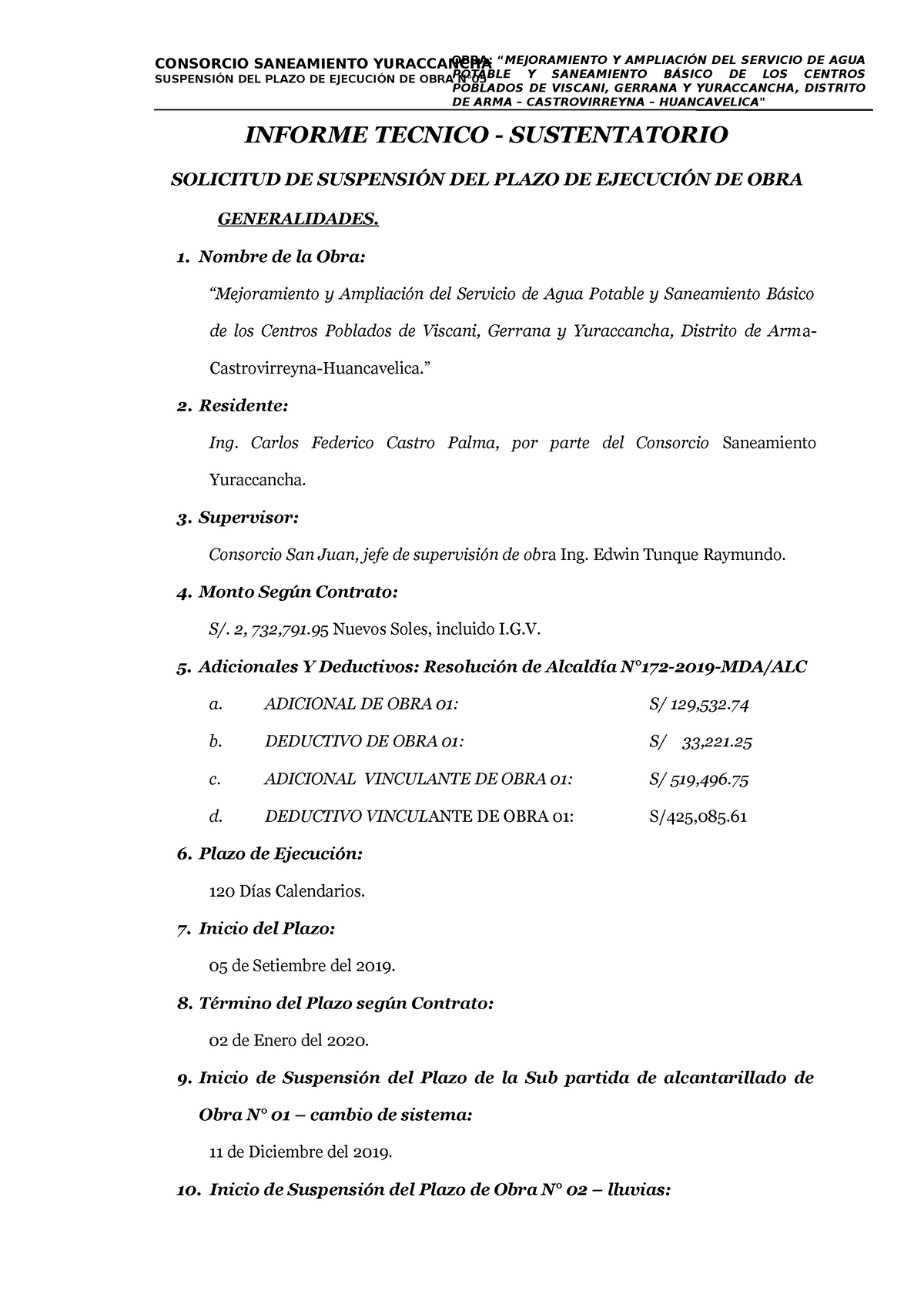 2. Informe de Suspensión de Plazo de Obra N°02 - CONSORCIO SANEAMIENTO  YURACCANCHASUSPENSIÓN DEL - Studocu