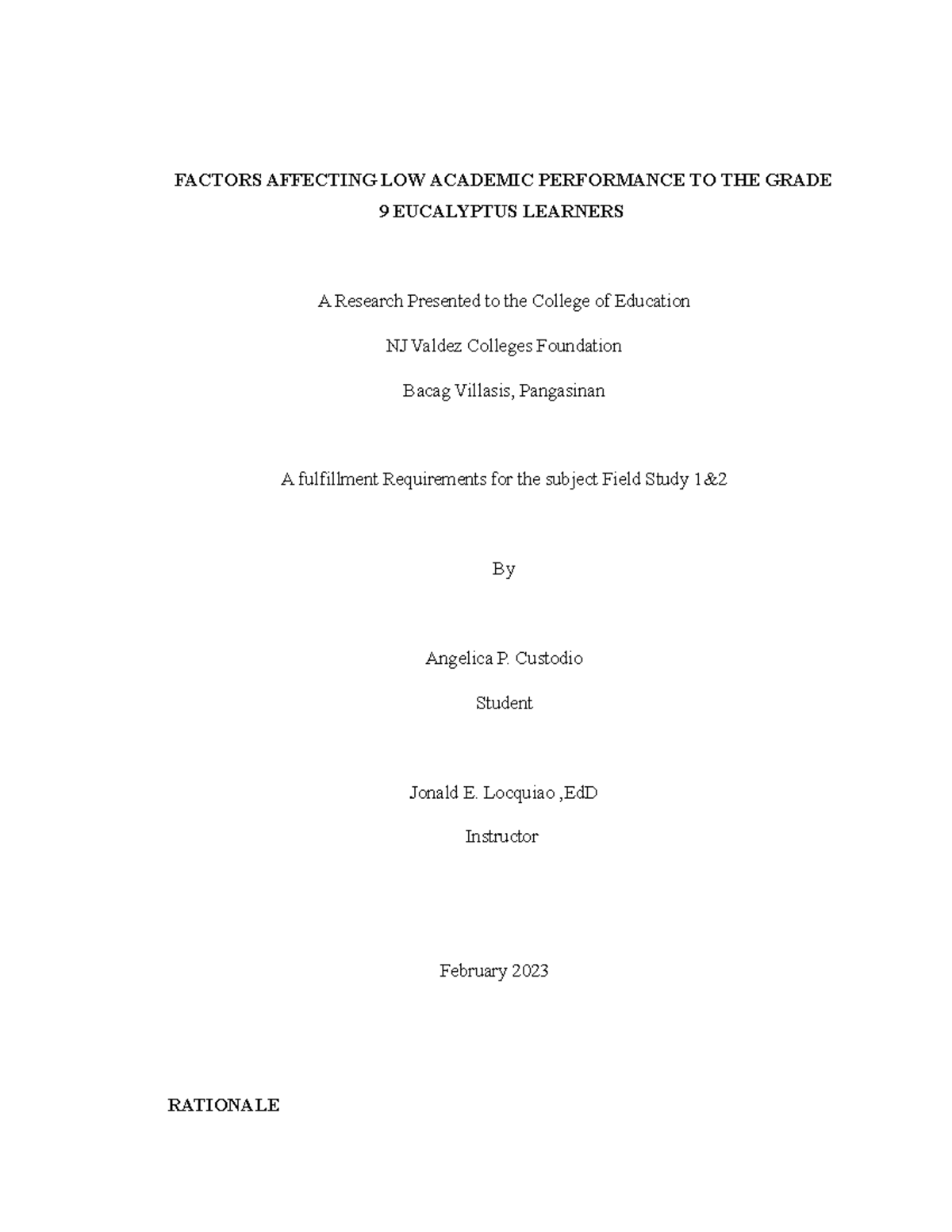 ANGE%20 Research - FACTORS AFFECTING LOW ACADEMIC PERFORMANCE TO THE ...