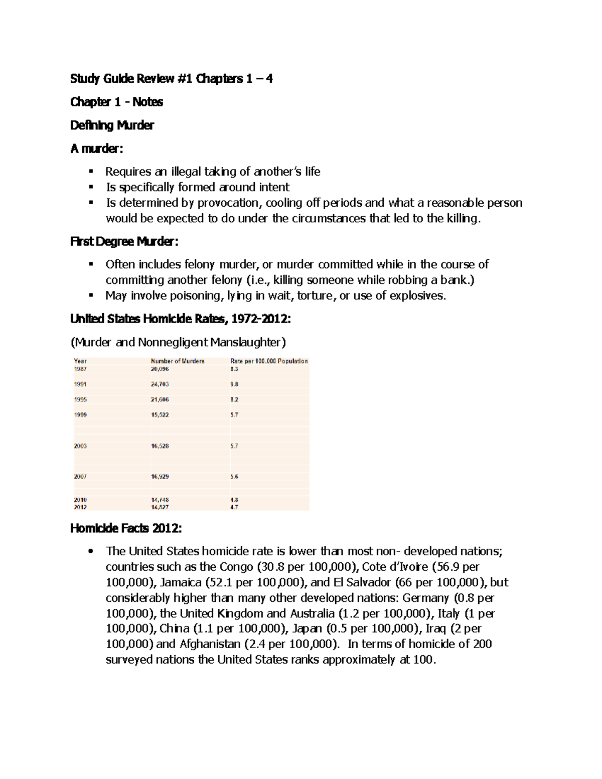 Study Guide for Chapter 1 through Chapter 4 - Study Guide Review # 1 ...