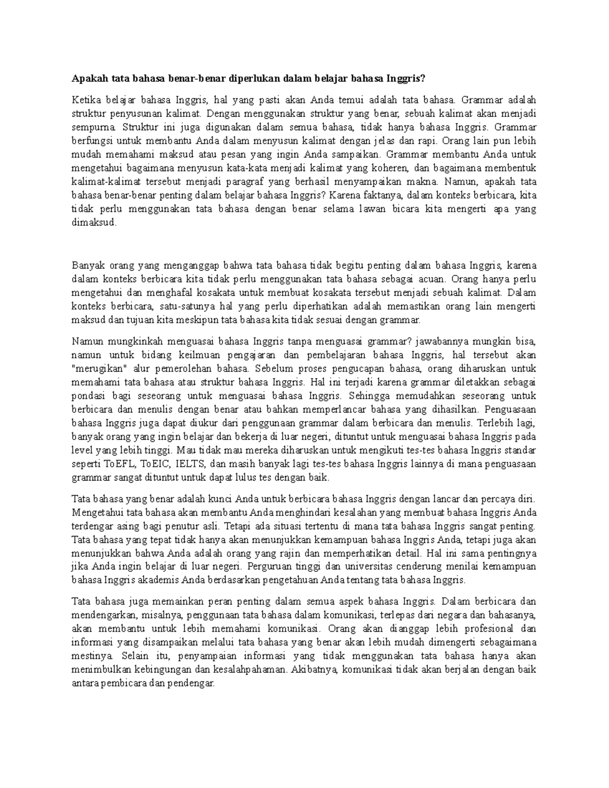 Apakah tata bahasa benar-benar diperlukan dalam belajar bahasa Inggris