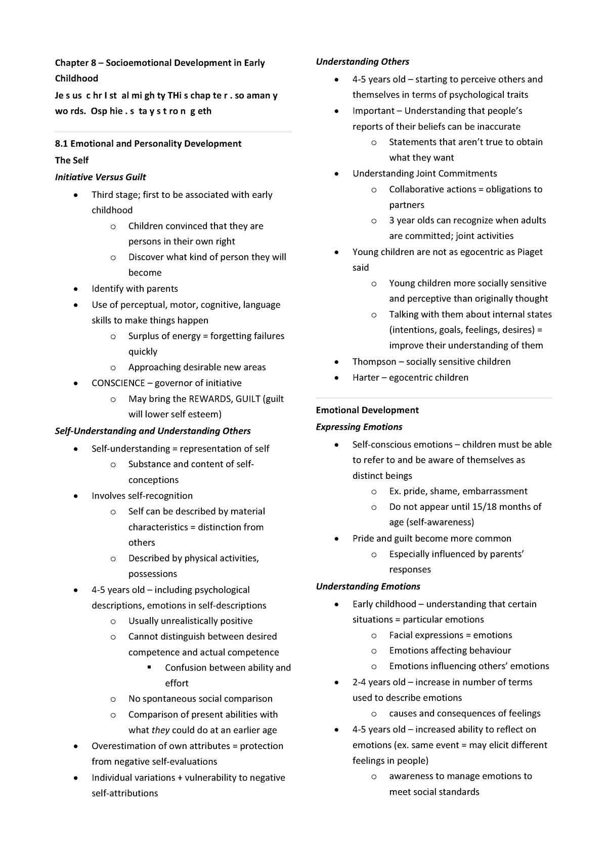 Dev Psych - Socioemotional Development in Early Childhood - **Chapter 8 ...