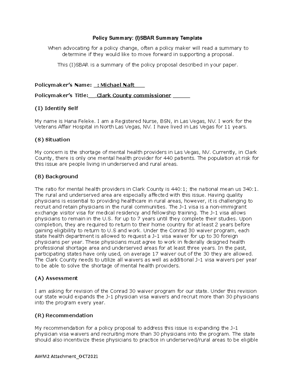 (I)SBAR Summary - Policy Summary: (I)SBAR Summary Template When ...