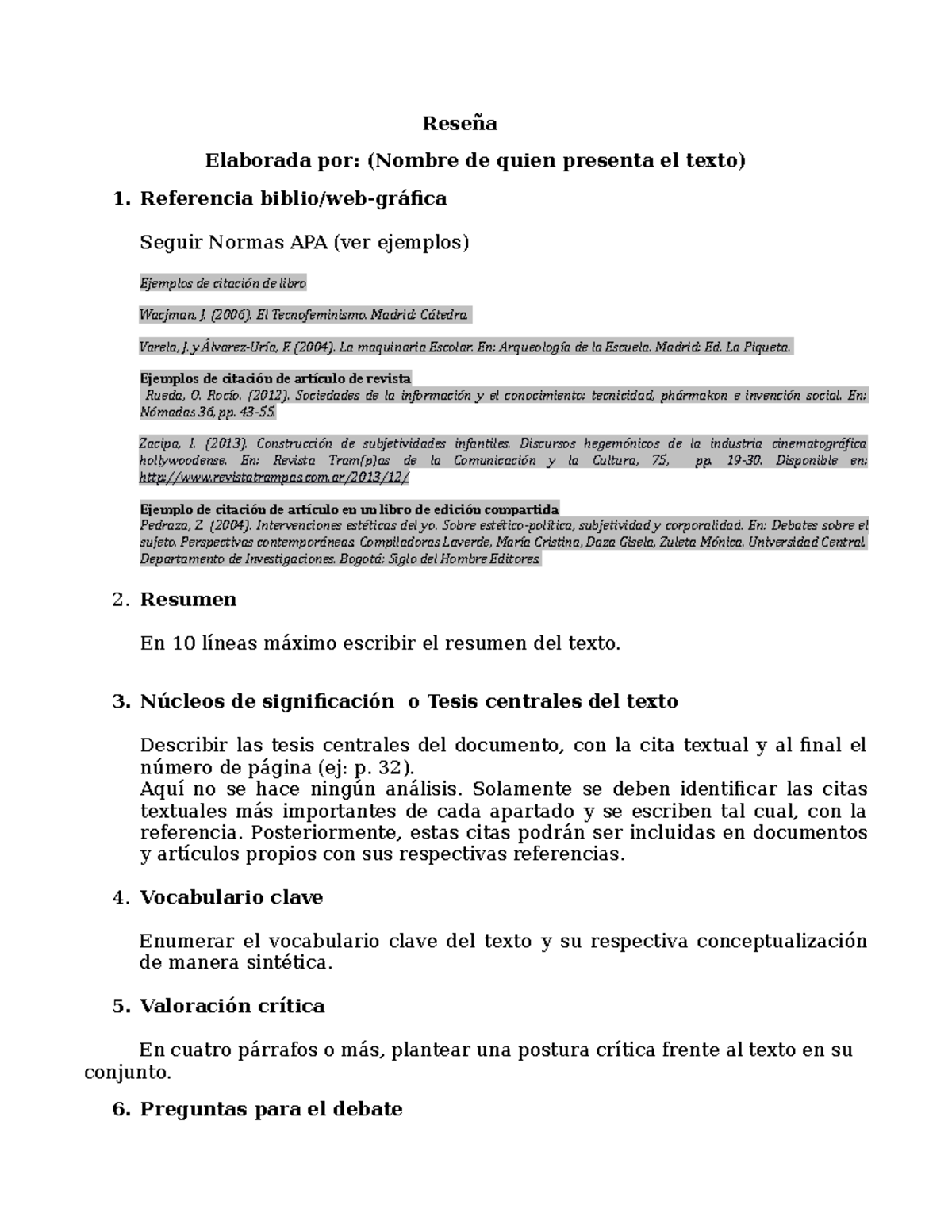 Modelo Reseña - Reseña Elaborada por: (Nombre de quien presenta el ...