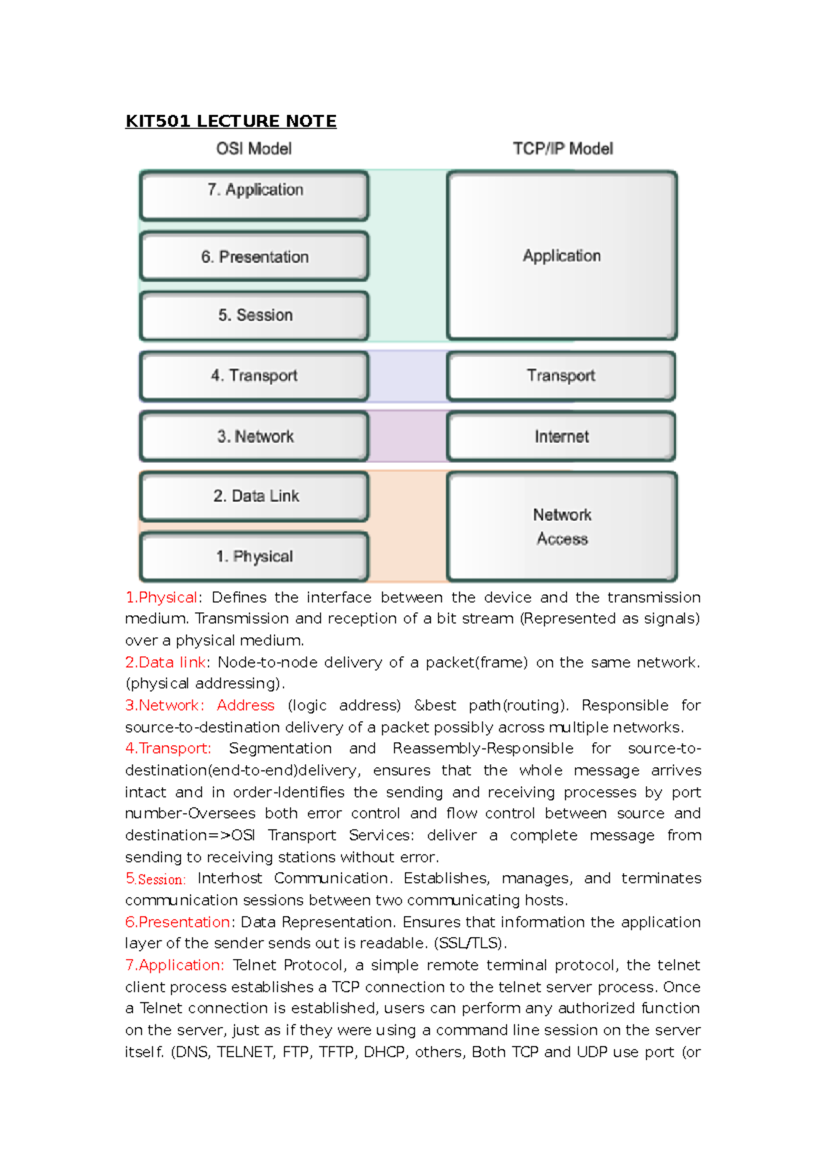 KIT501 Lecture Note 6-8 - KIT501 LECTURE NOTE 1: Defines the interface ...