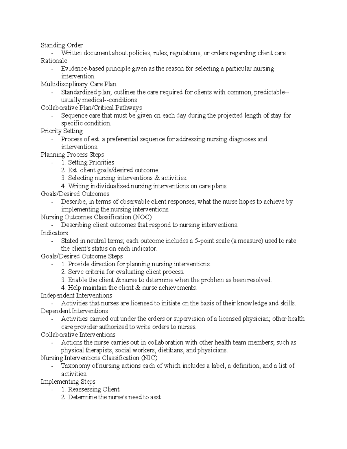 Nursing fundamentals 3/3 - Standing Order - Written document about ...