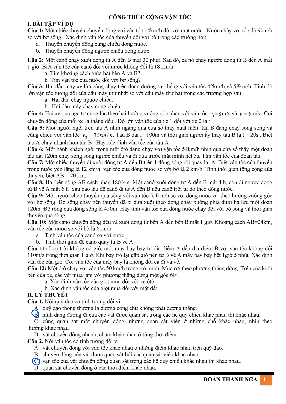 5 - Physics - CÔNG THþC CÞNG V¾N TÞC I. BÀI T¾P VÍ Dþ Câu 1: Mßt Chi¿c ...