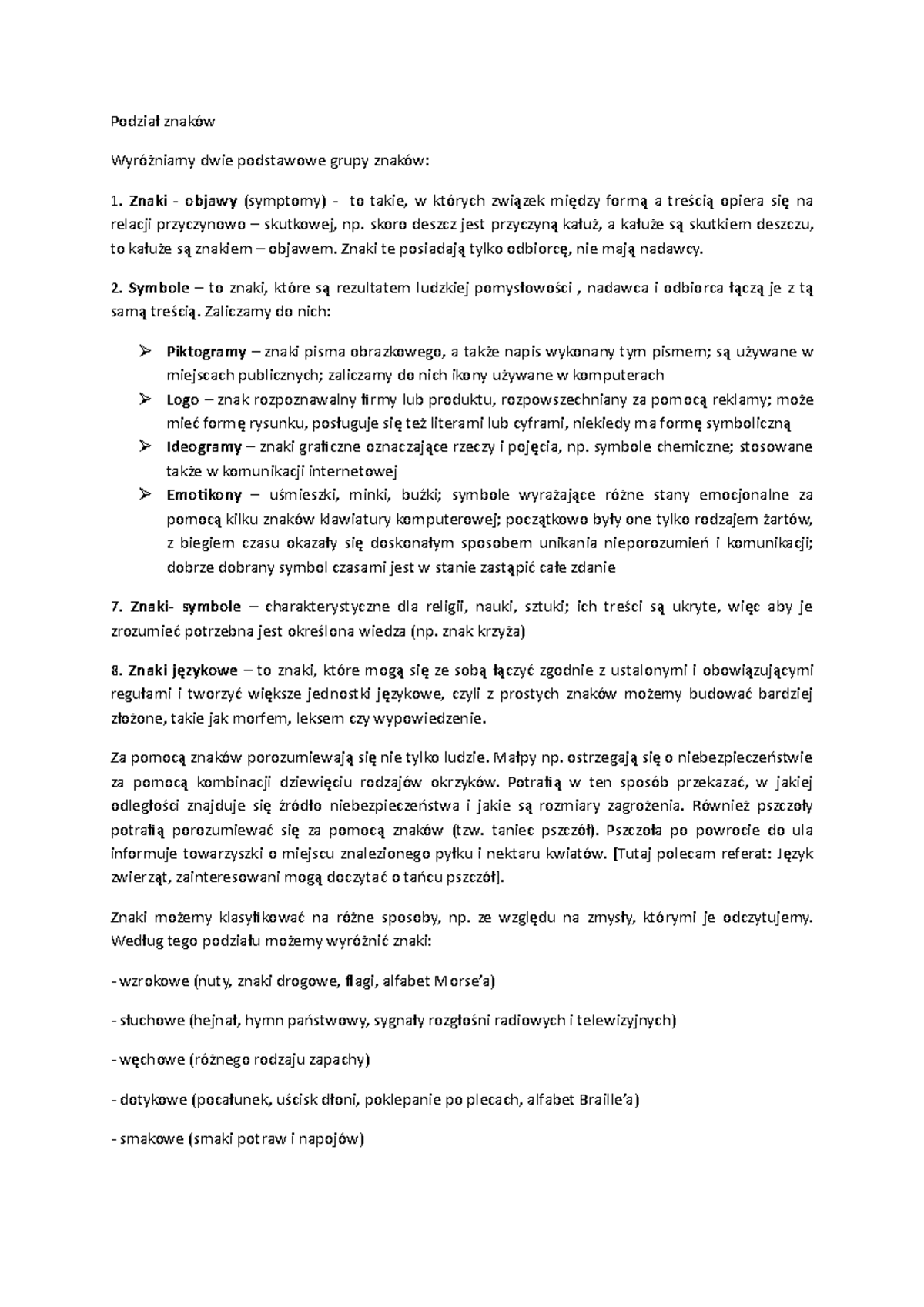 4.język jako system znaków - Podział znaków Wyróżniamy dwie podstawowe