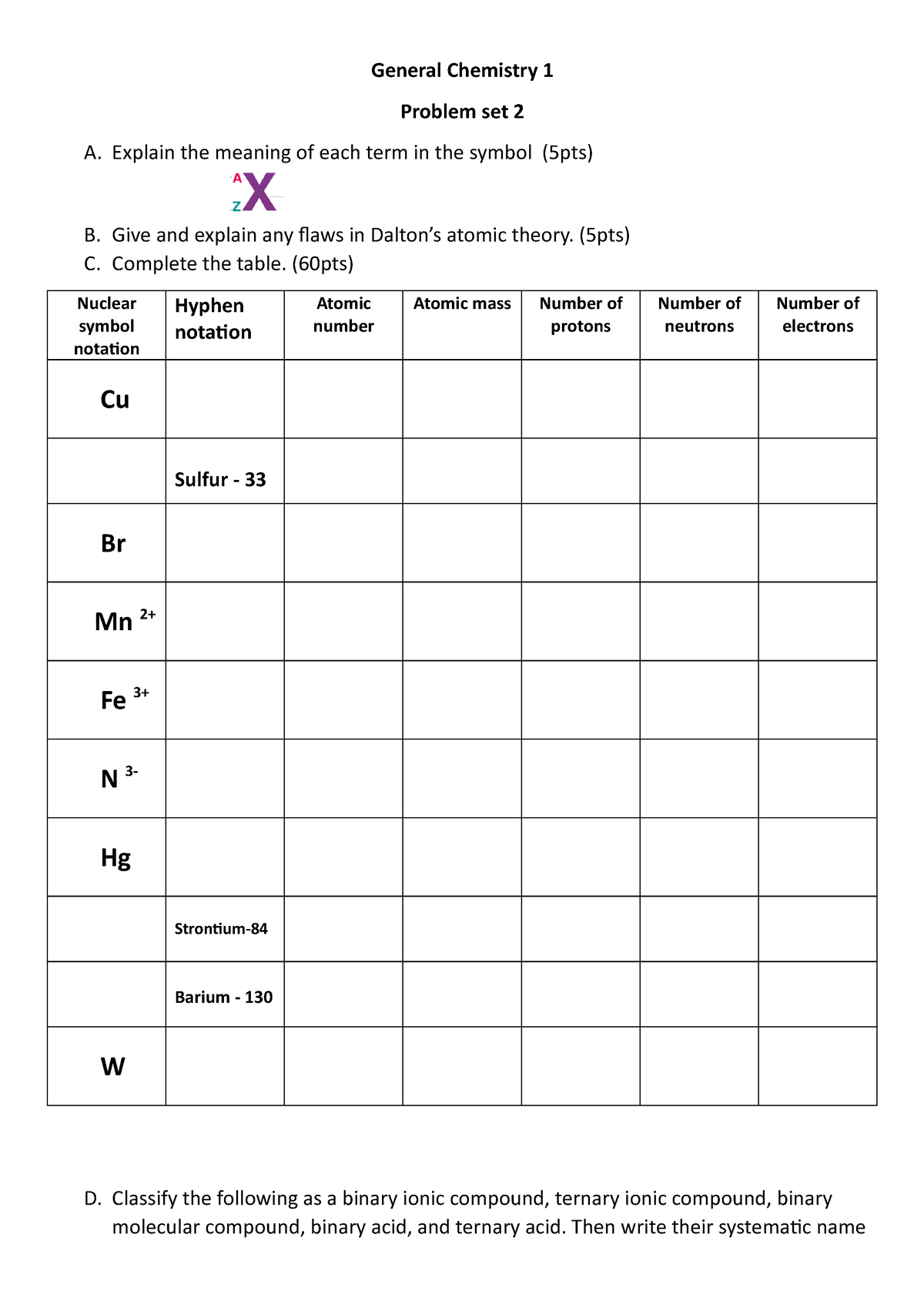 General Chemistry 1-problem set2 - Explain the meaning of each term in ...