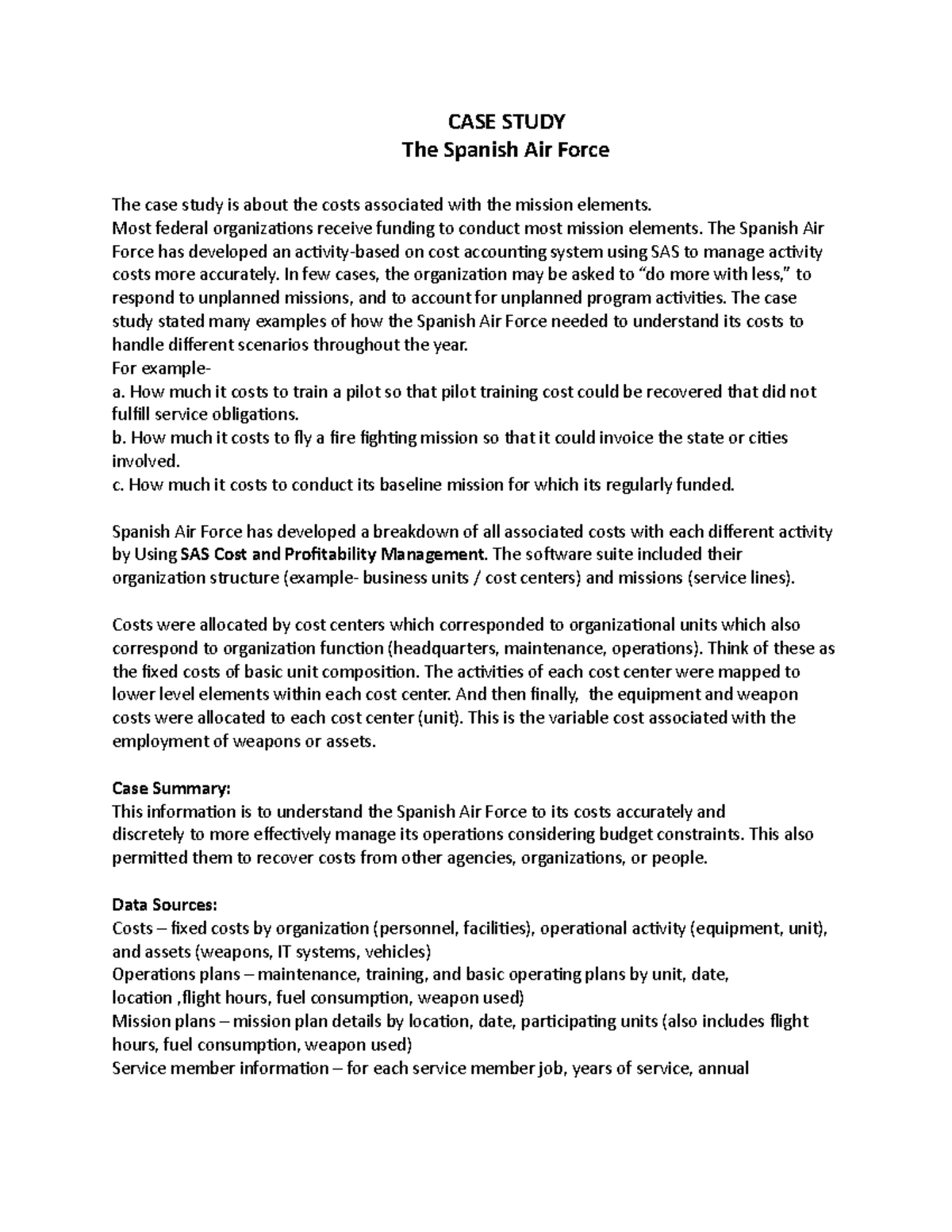 Project -Case study SAF - CASE STUDY The Spanish Air Force The case ...