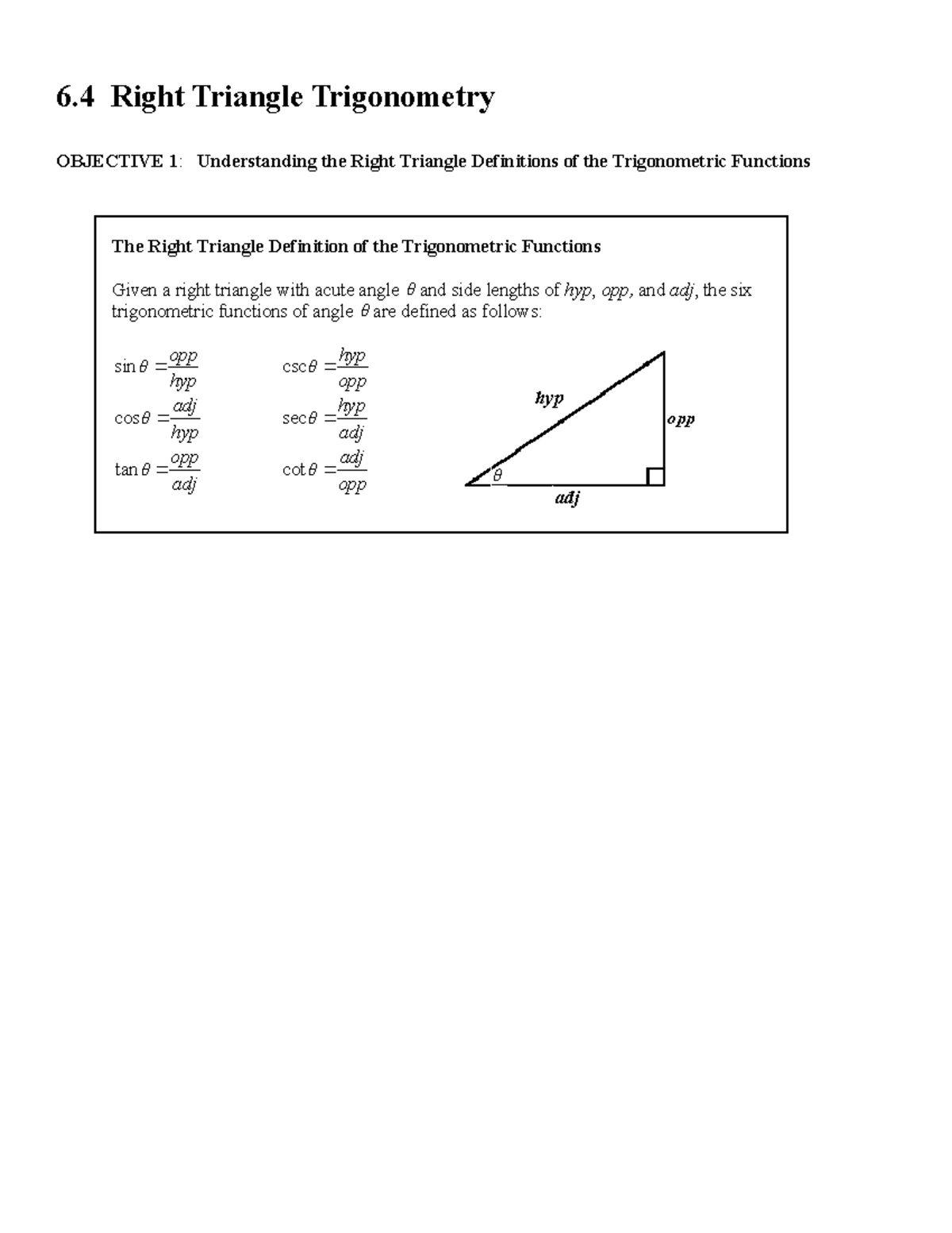 Sec 6 - Lecture notes 6 - 6 Right Triangle Trigonometry OBJECTIVE 1 ...