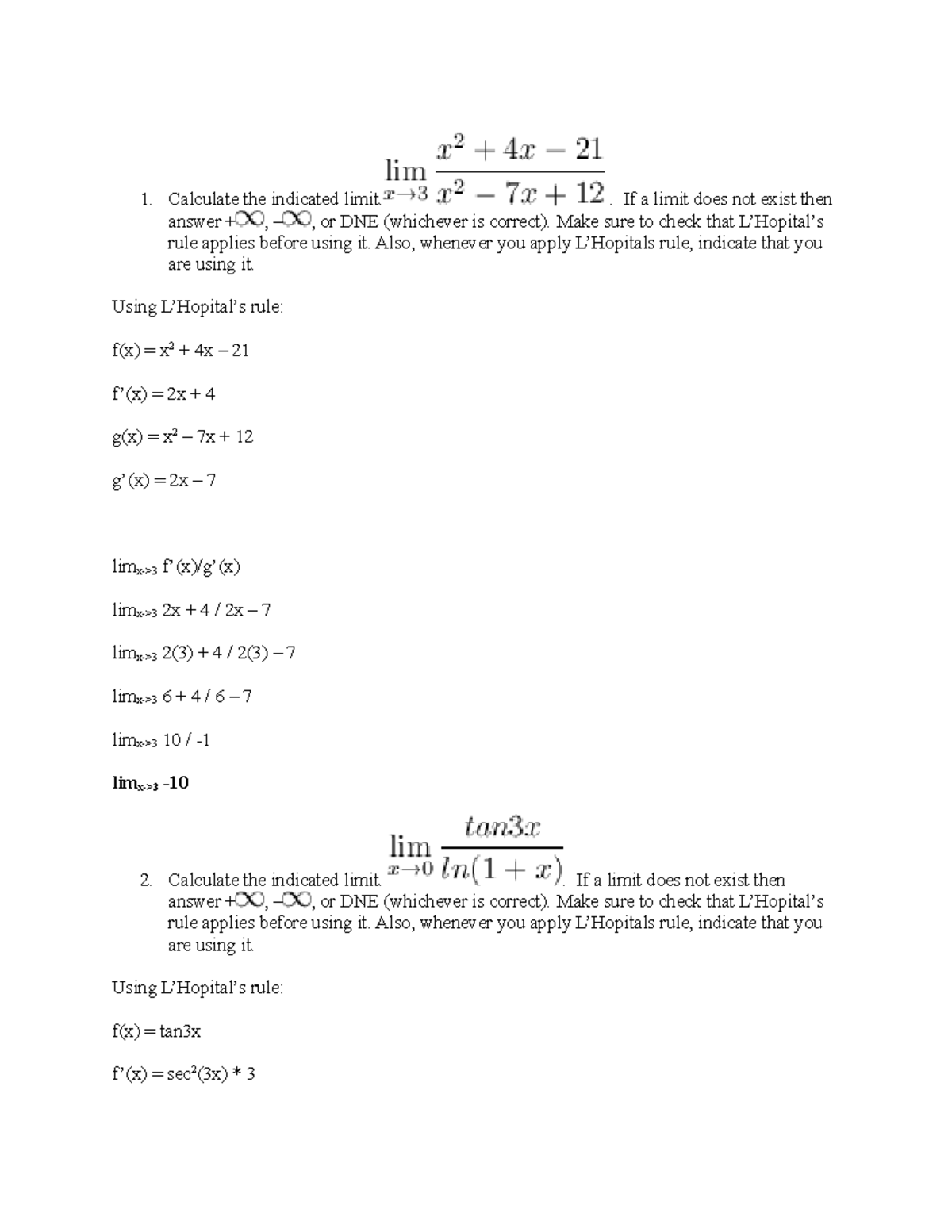 assignment for limit test