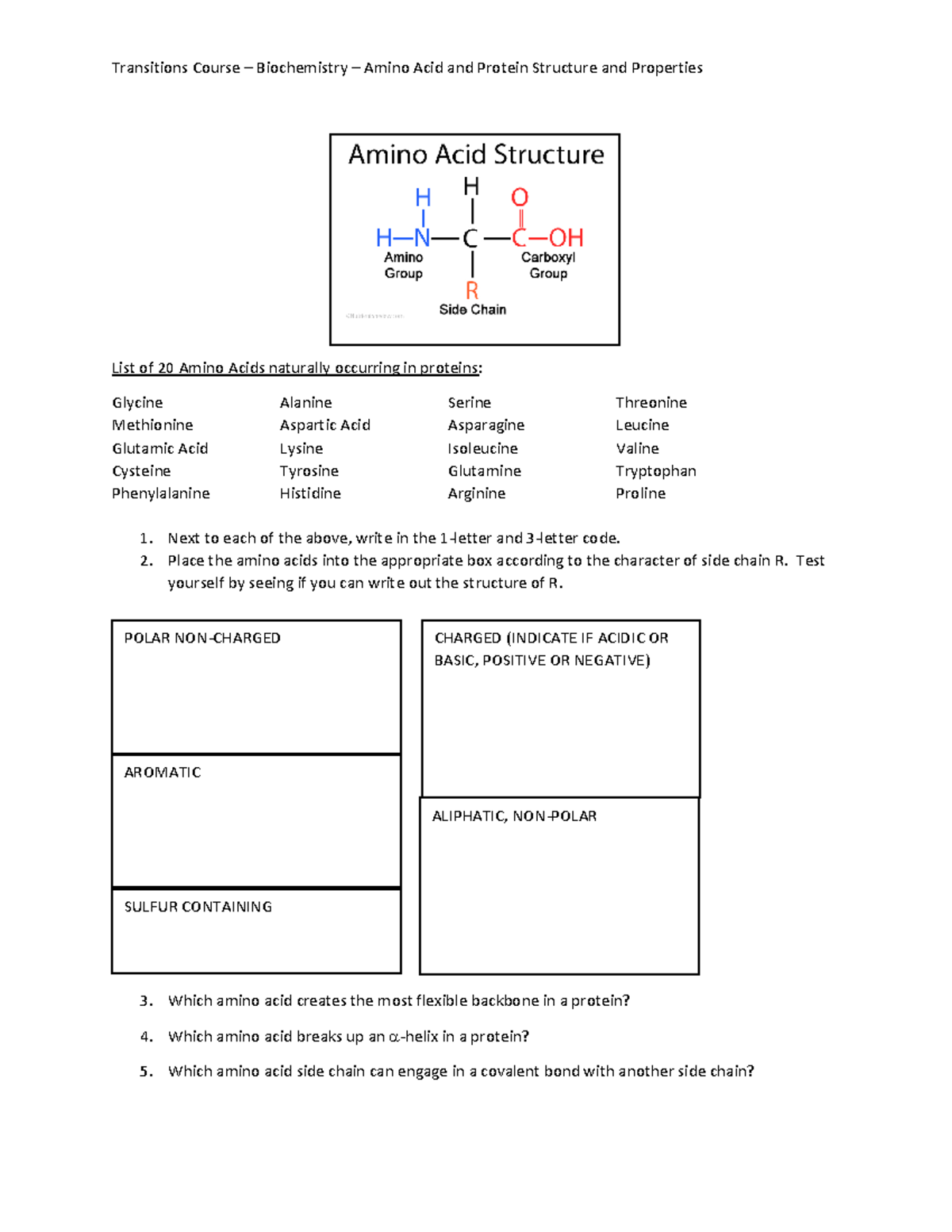 Amino Acid Structure-1 - Transitions Course – Biochemistry – Amino Acid ...