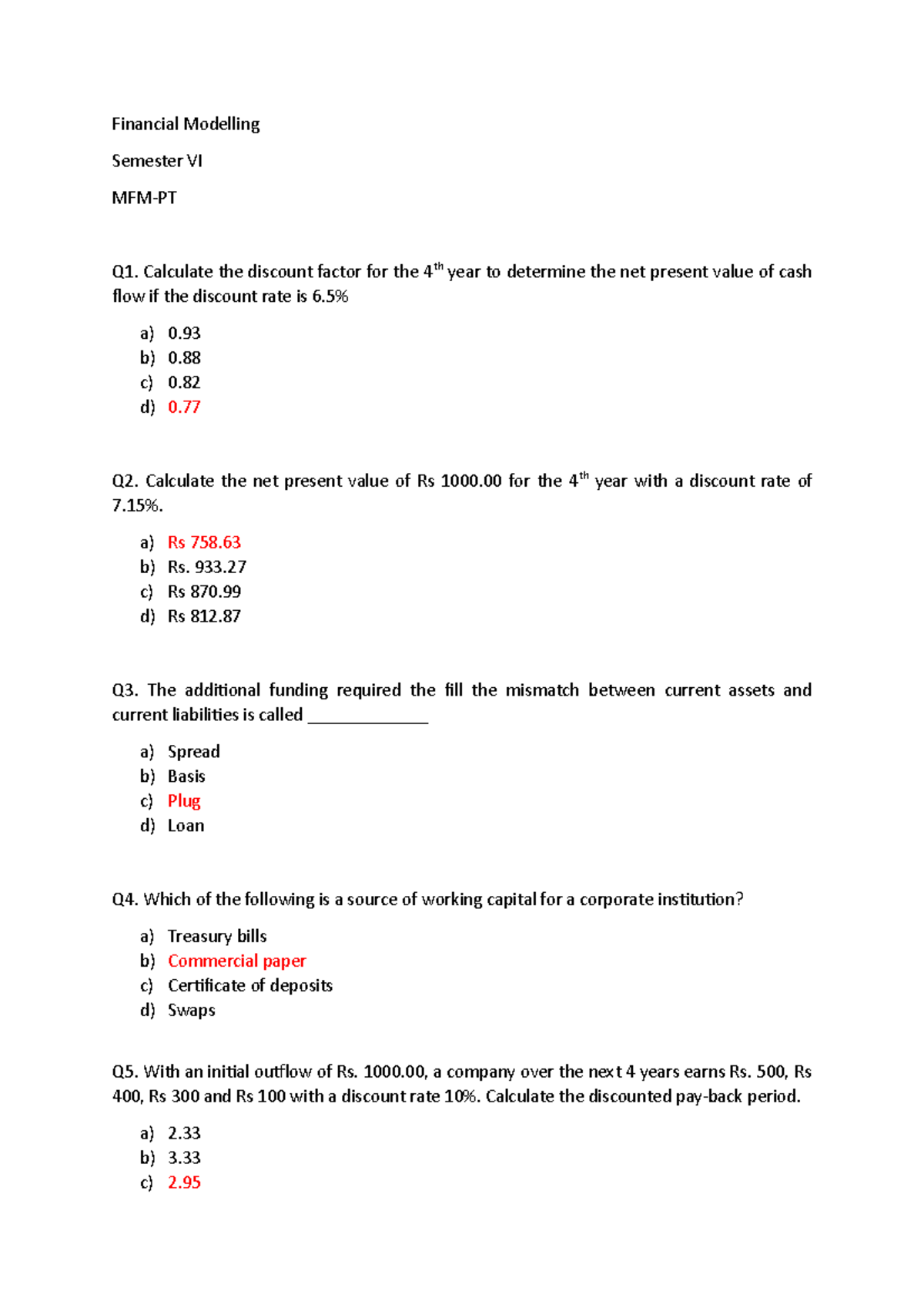 25 MCQ Financial Modelling Questions Sept 2020 Financial Modelling