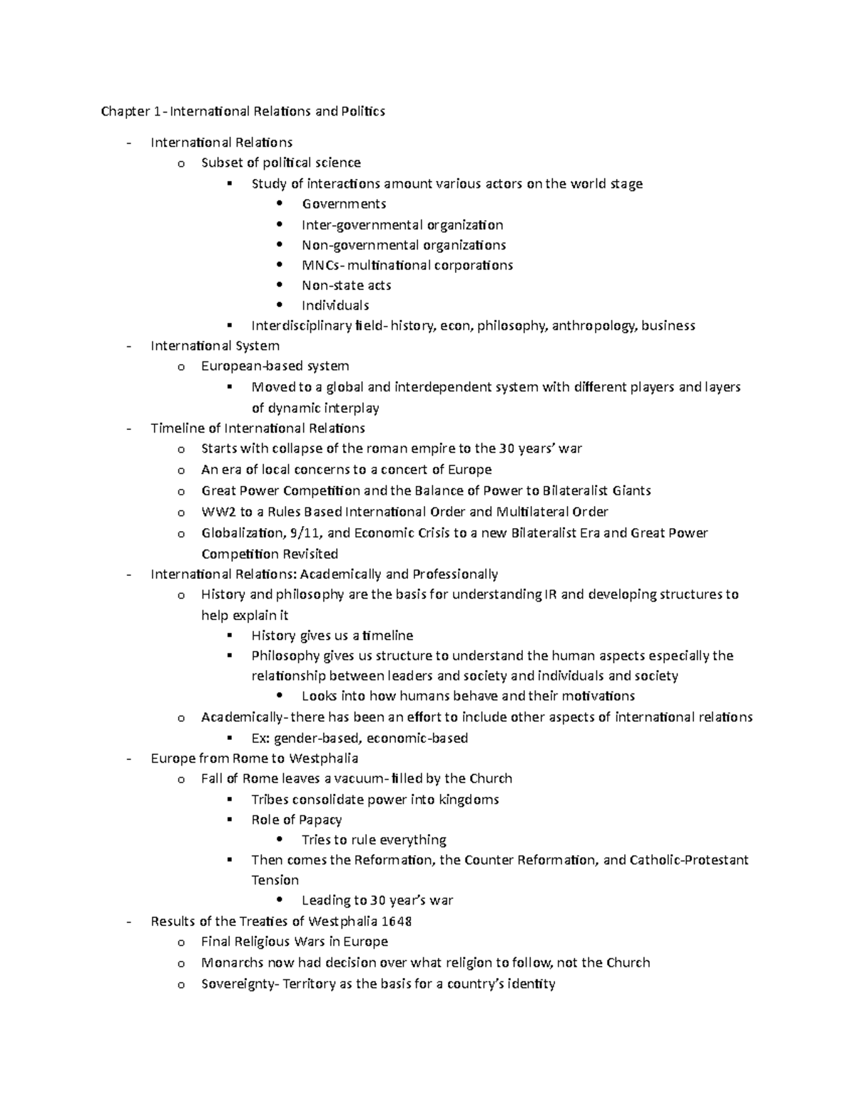 Chapter 1 - Chapter 1- International Relations and Politics ...