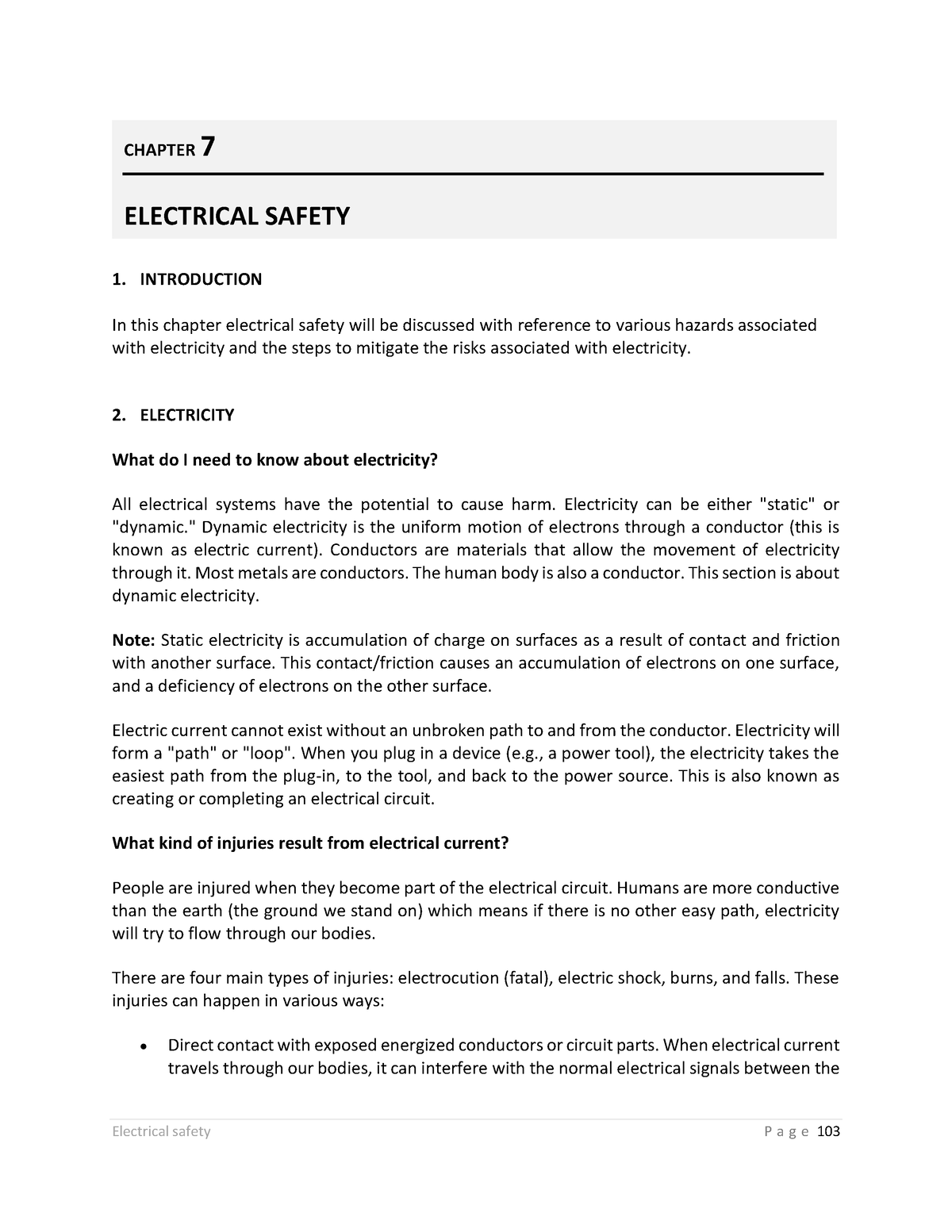 Chapter 7 - Electrical Safety - 1. INTRODUCTION In This Chapter ...