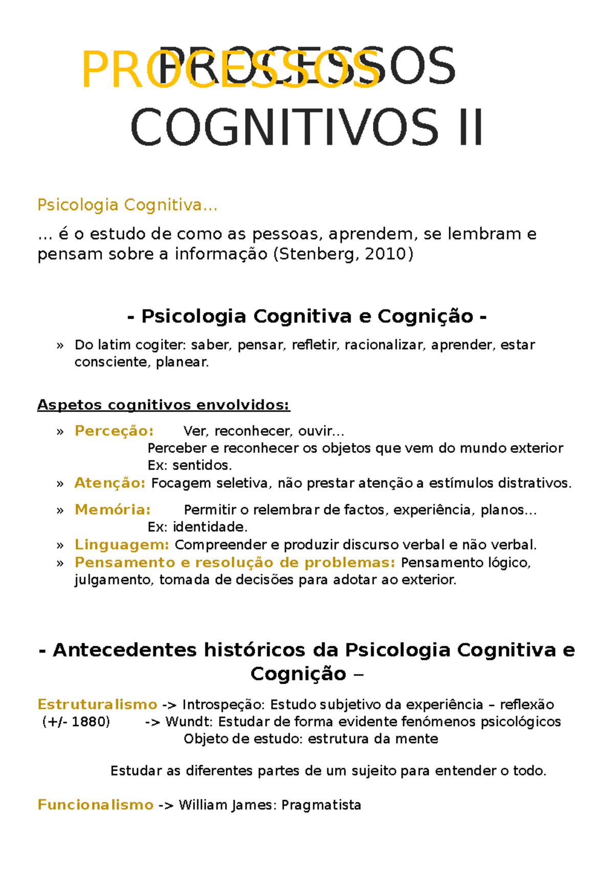 Processos Cognitivos II - Psicologia Cognitiva, Cognição E Atenção ...