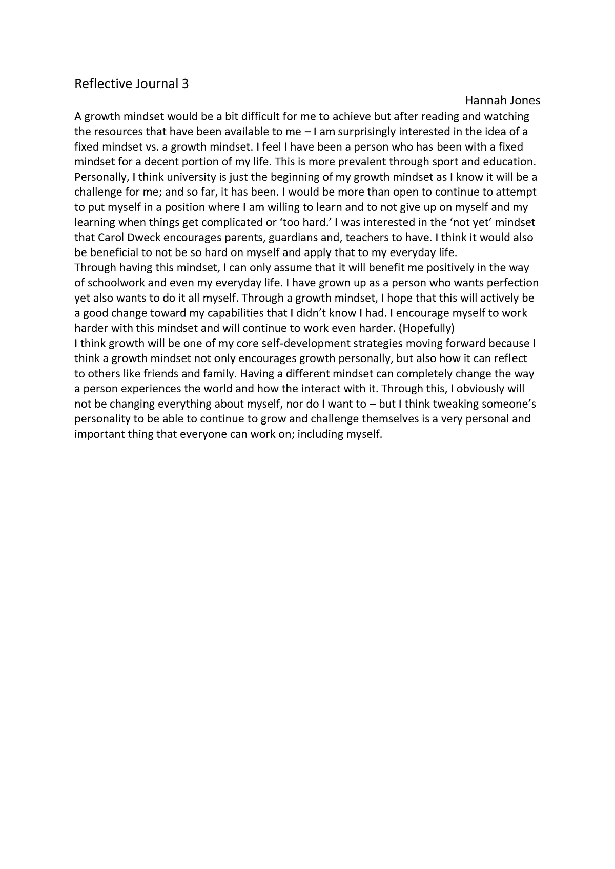 Reflective Journal 3 Example - Reflective Journal 3 Hannah Jones A ...