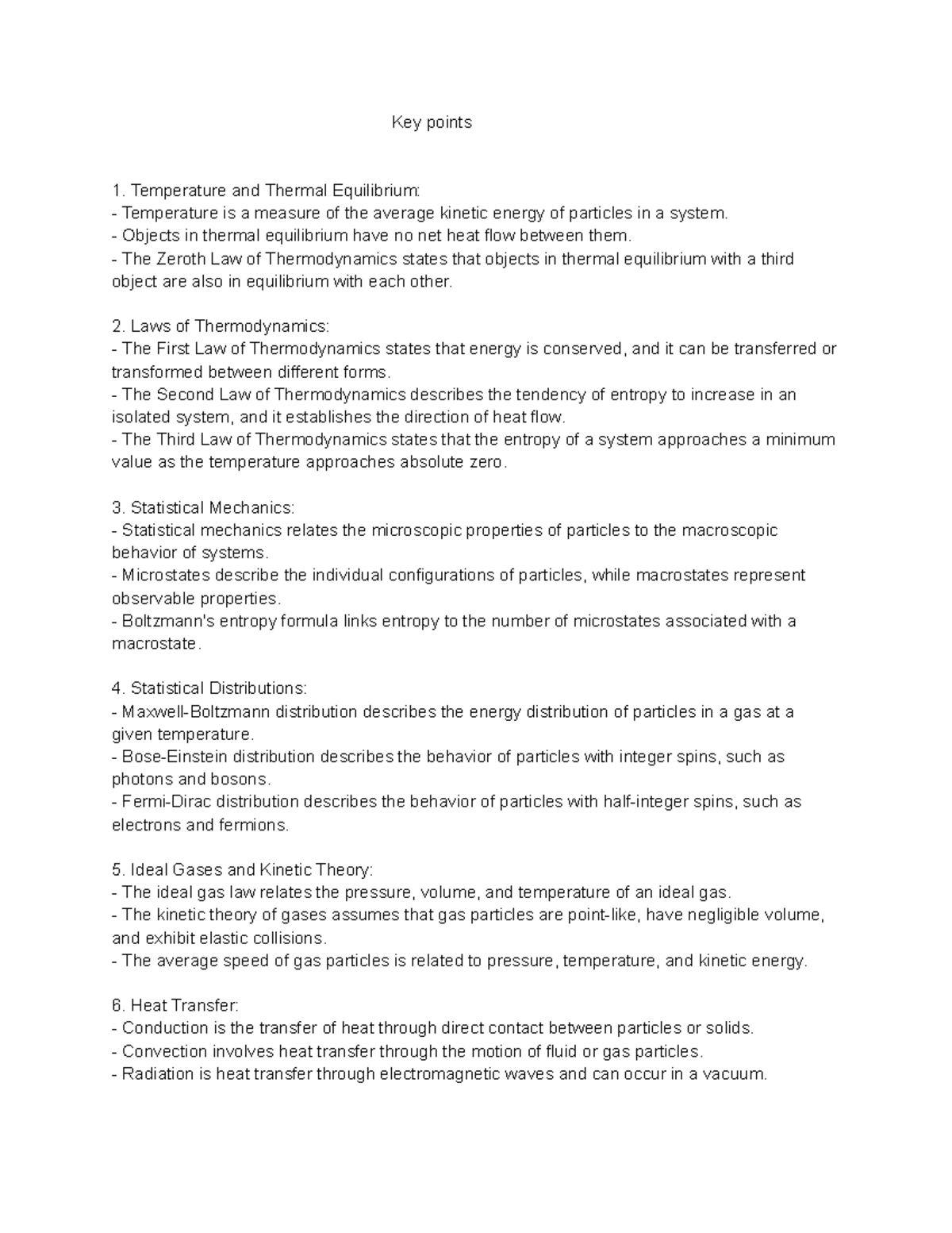 Key points - Simple notes - Key points Temperature and Thermal ...