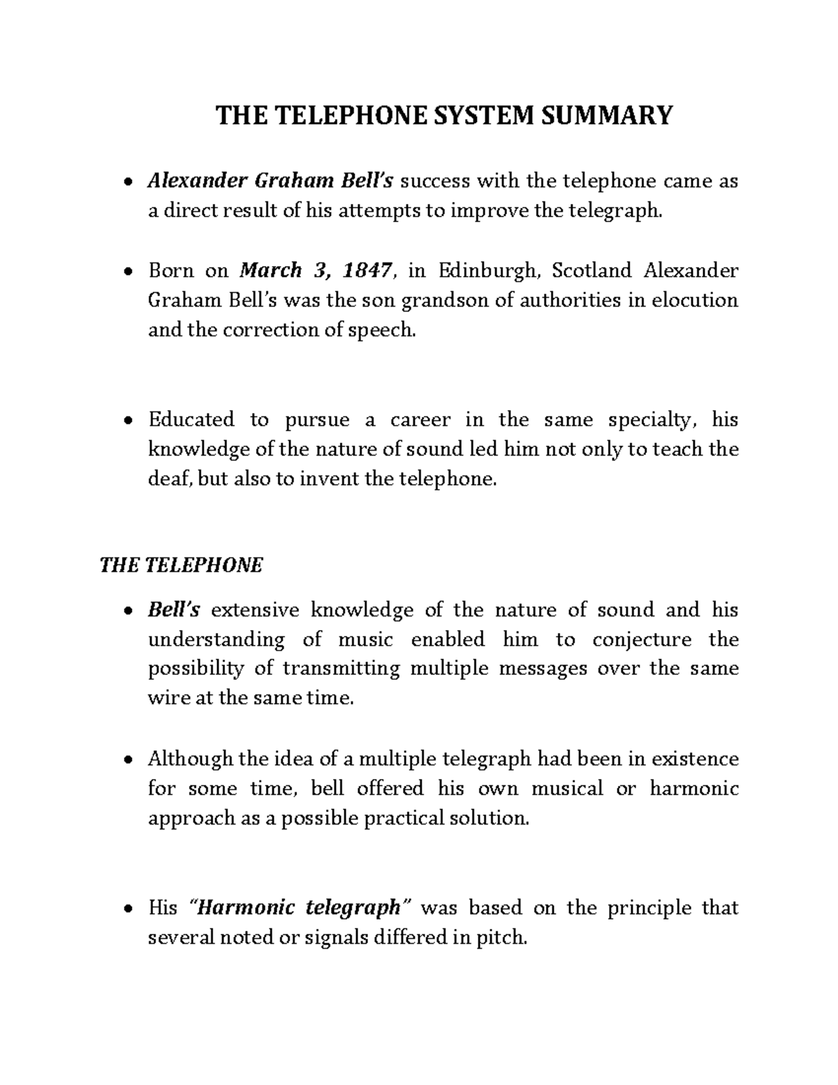 The Telephone System Summary Bs Physics WMSU Studocu
