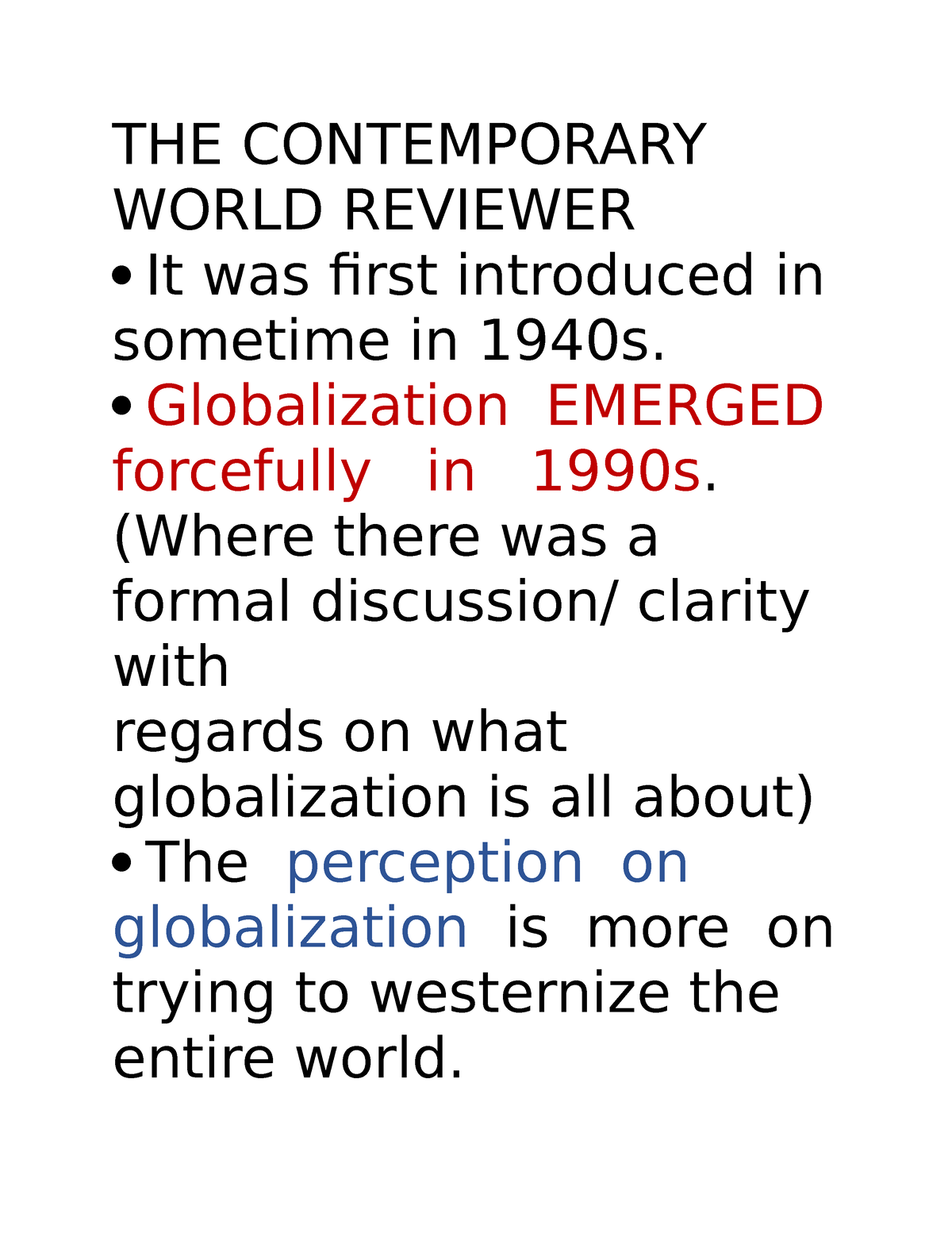 THE Contemporary World Reviewer 123 - Studocu