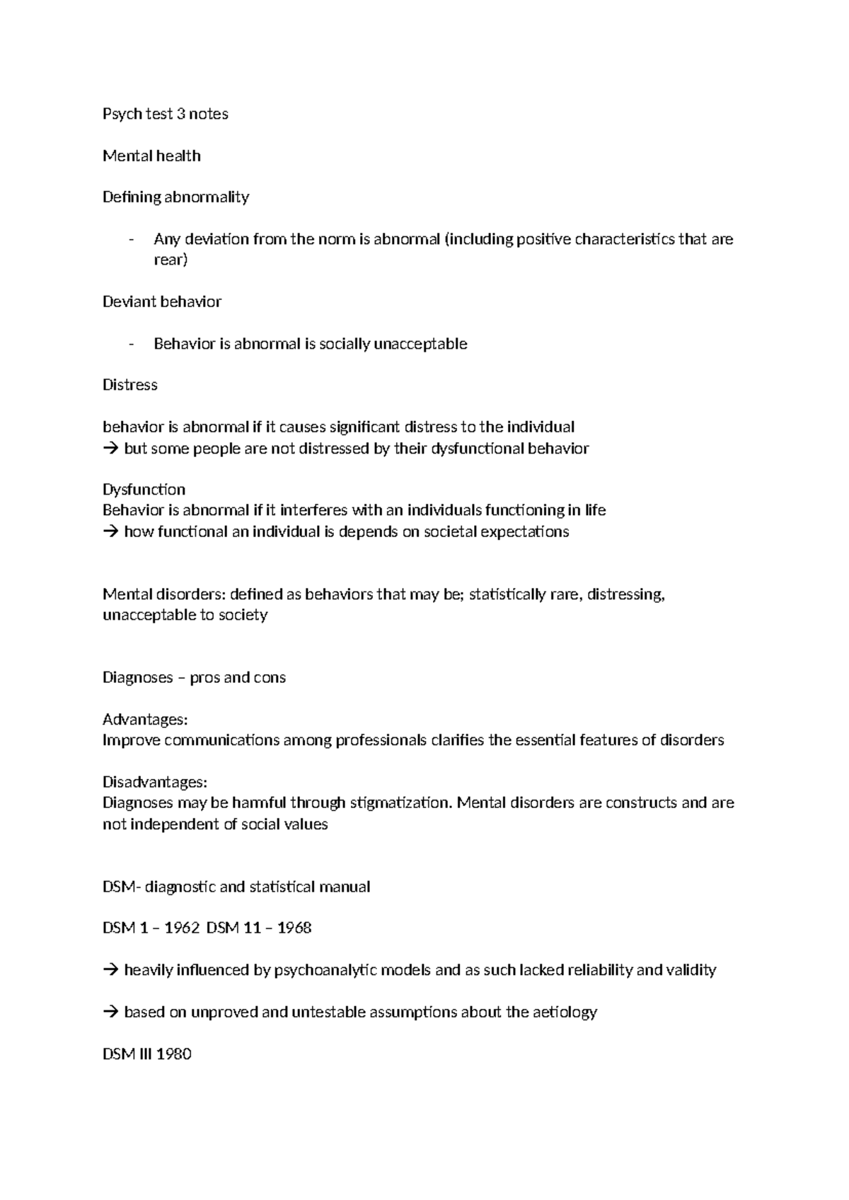 Psych test 3 notes - Psych test 3 notes Mental health Defining ...