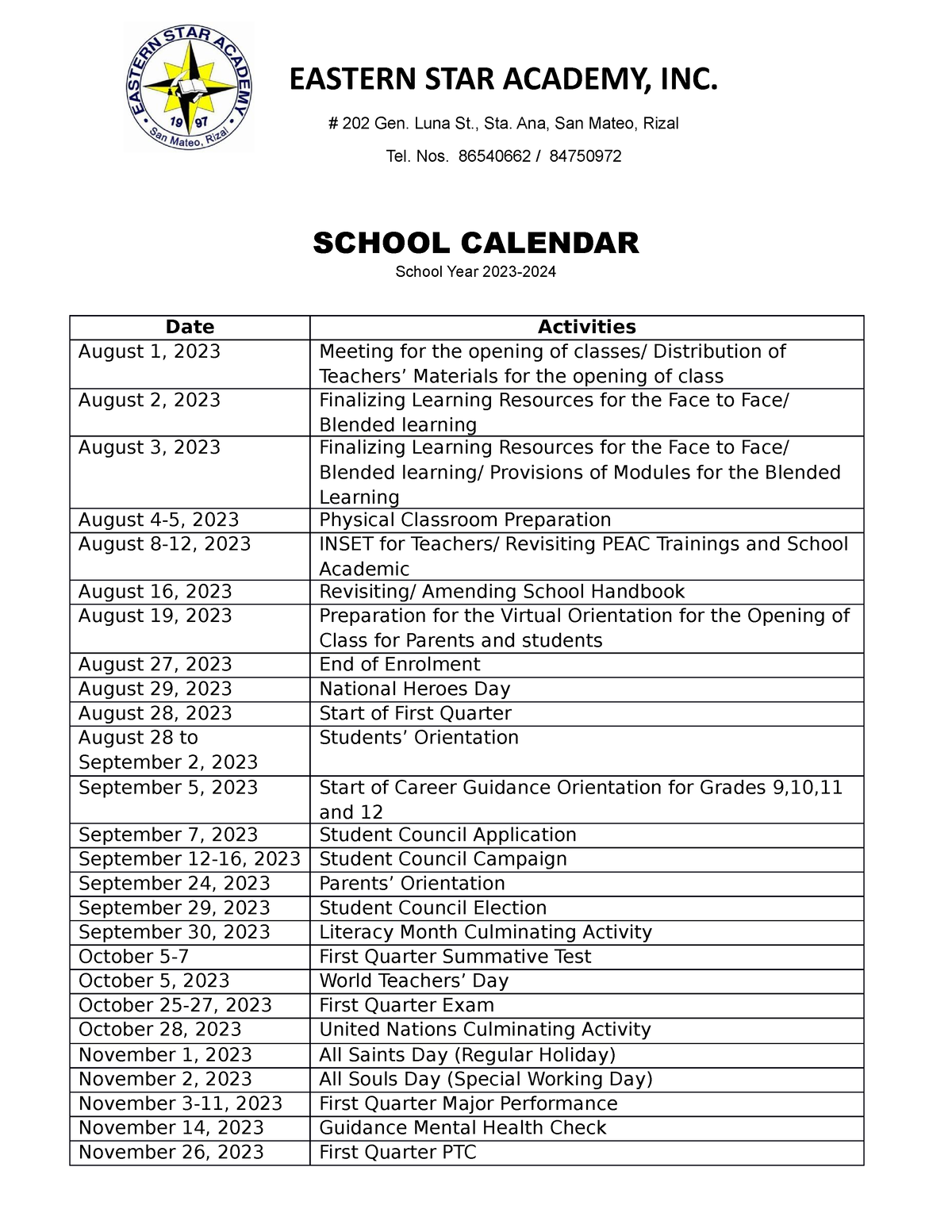 UST Academic Calendar 2023 2024 PDF Observances Christian