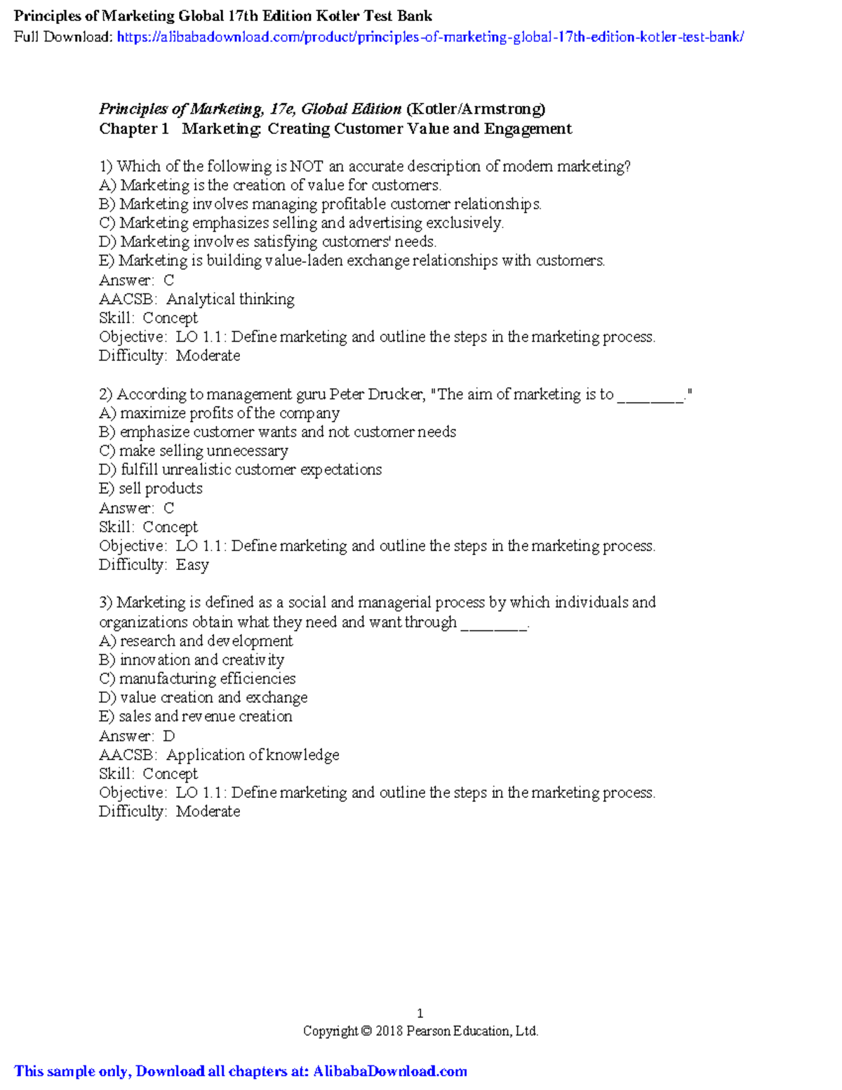 Chapter 1 Marketing(17e) - 1 Copyright © 2018 Pearson Education, Ltd ...