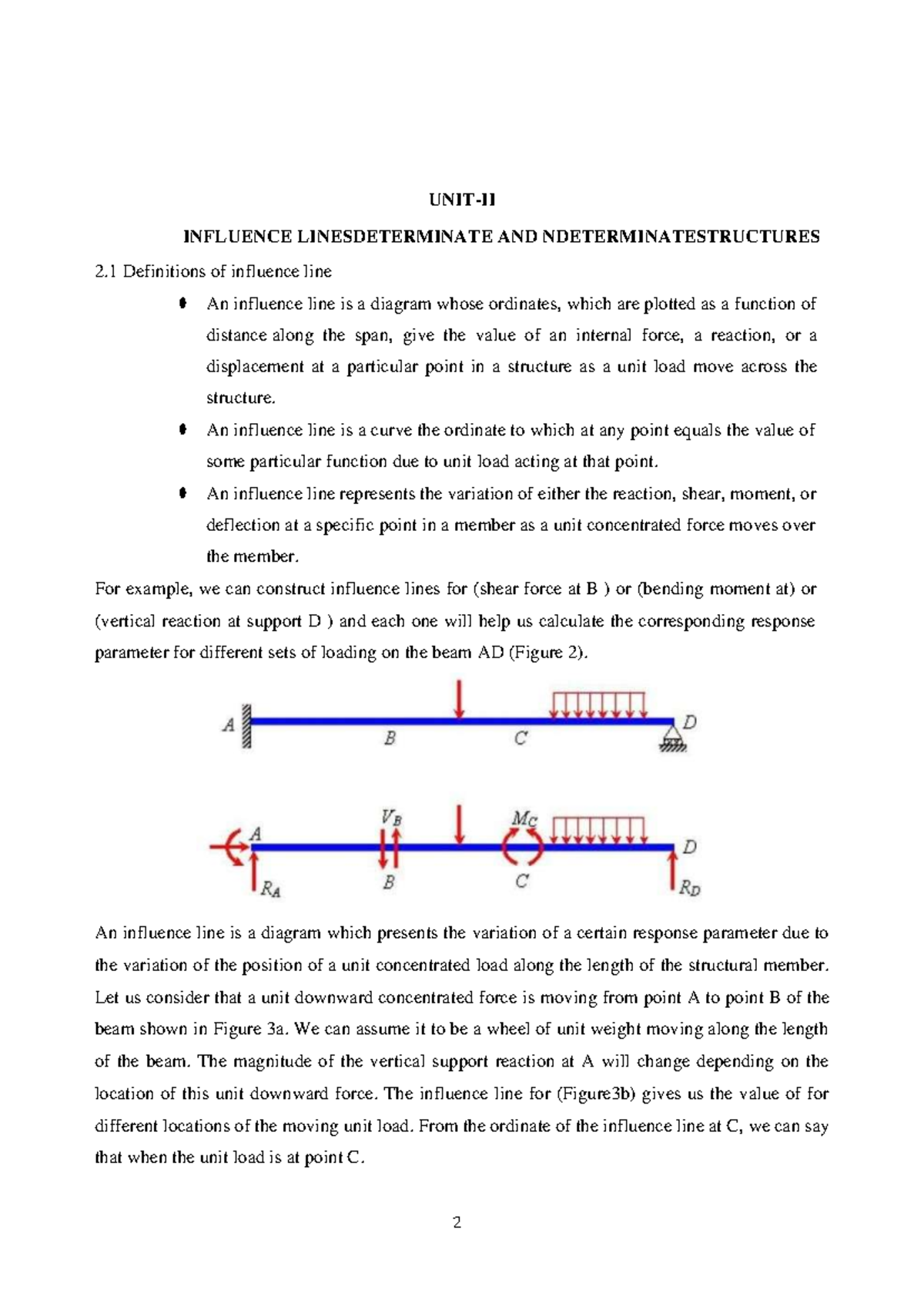 Influence Lines Determinate AND N Determinate Structures - UNIT-II ...