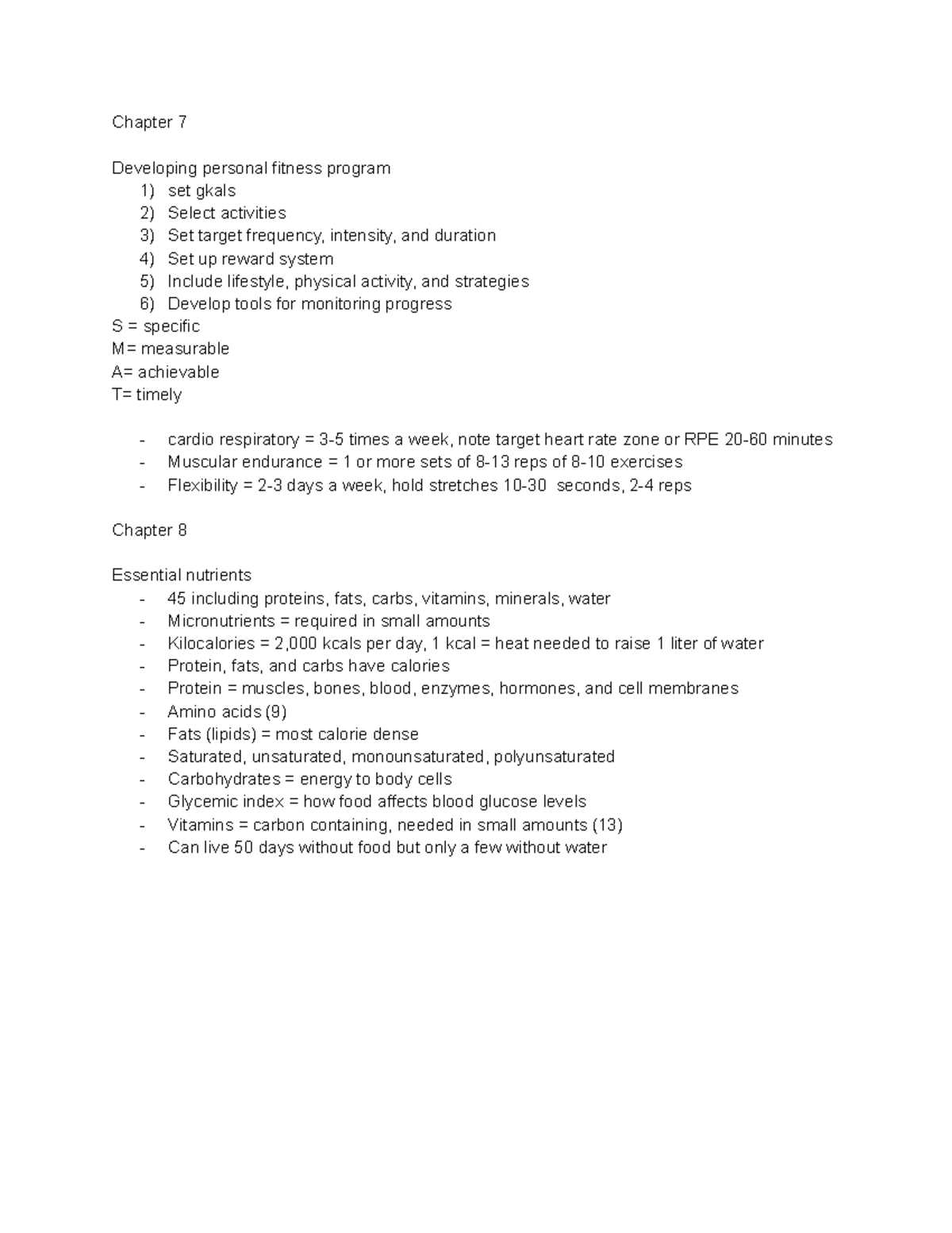 Phed chapter 7 and 8 notes - Chapter 7 Developing personal fitness ...