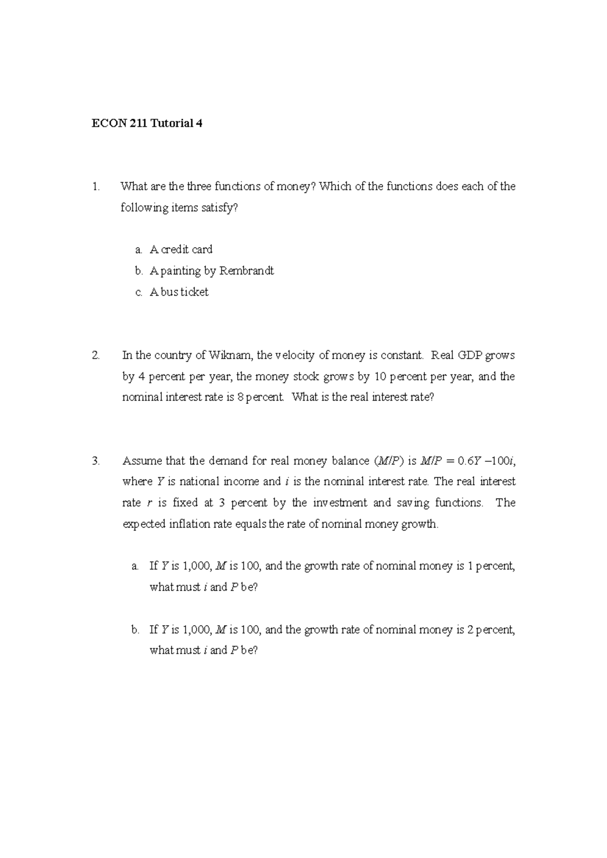 Tutorial 4 - Will be very helpful in preparing for the exam. - ECON 211 ...