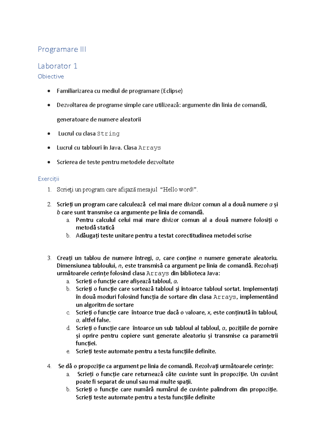 Laborator 1 - 1123 - Programare III Laborator 1 Obiective ...