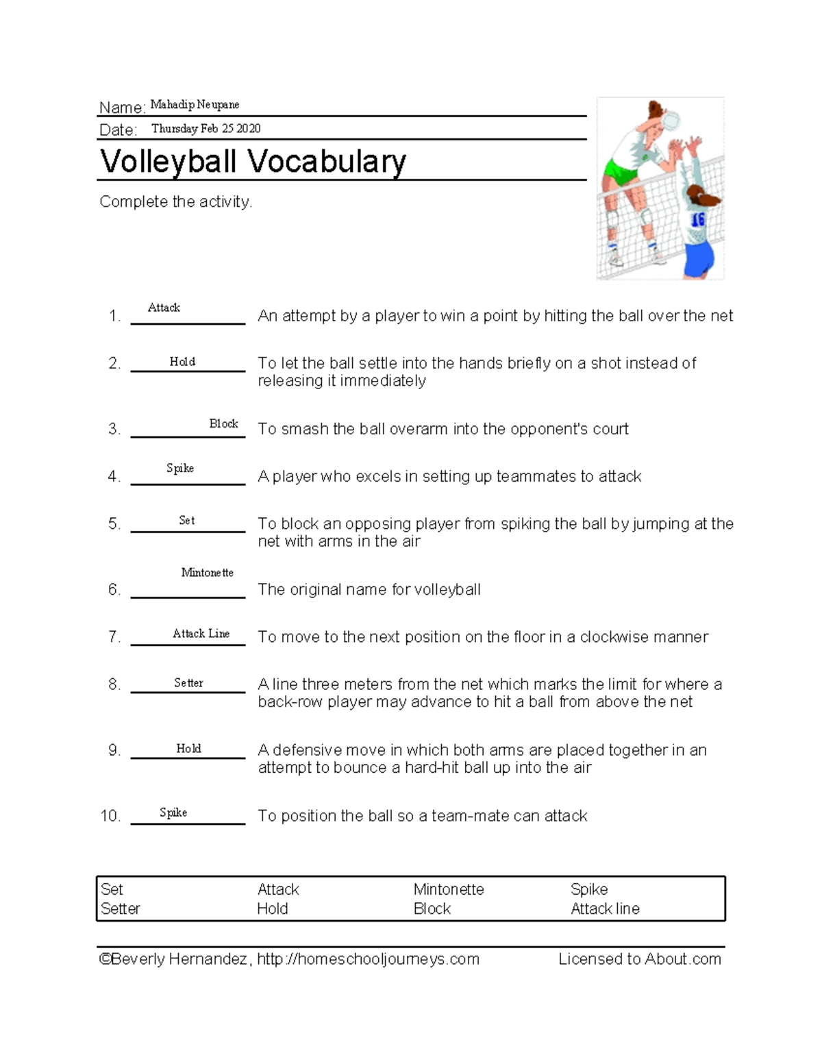 praticeworkshettanserkey volleyvocabi gave up give me the s - ©Beverly ...