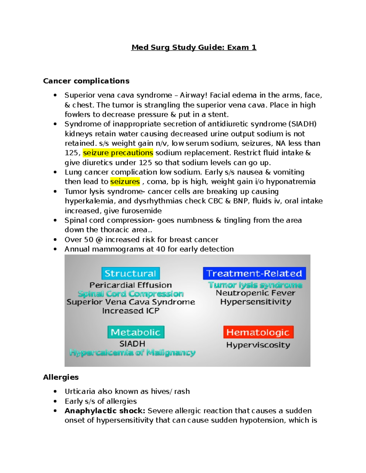 Med Surg 1 Study Guide infection - Med Surg Study Guide: Exam 1 Cancer ...