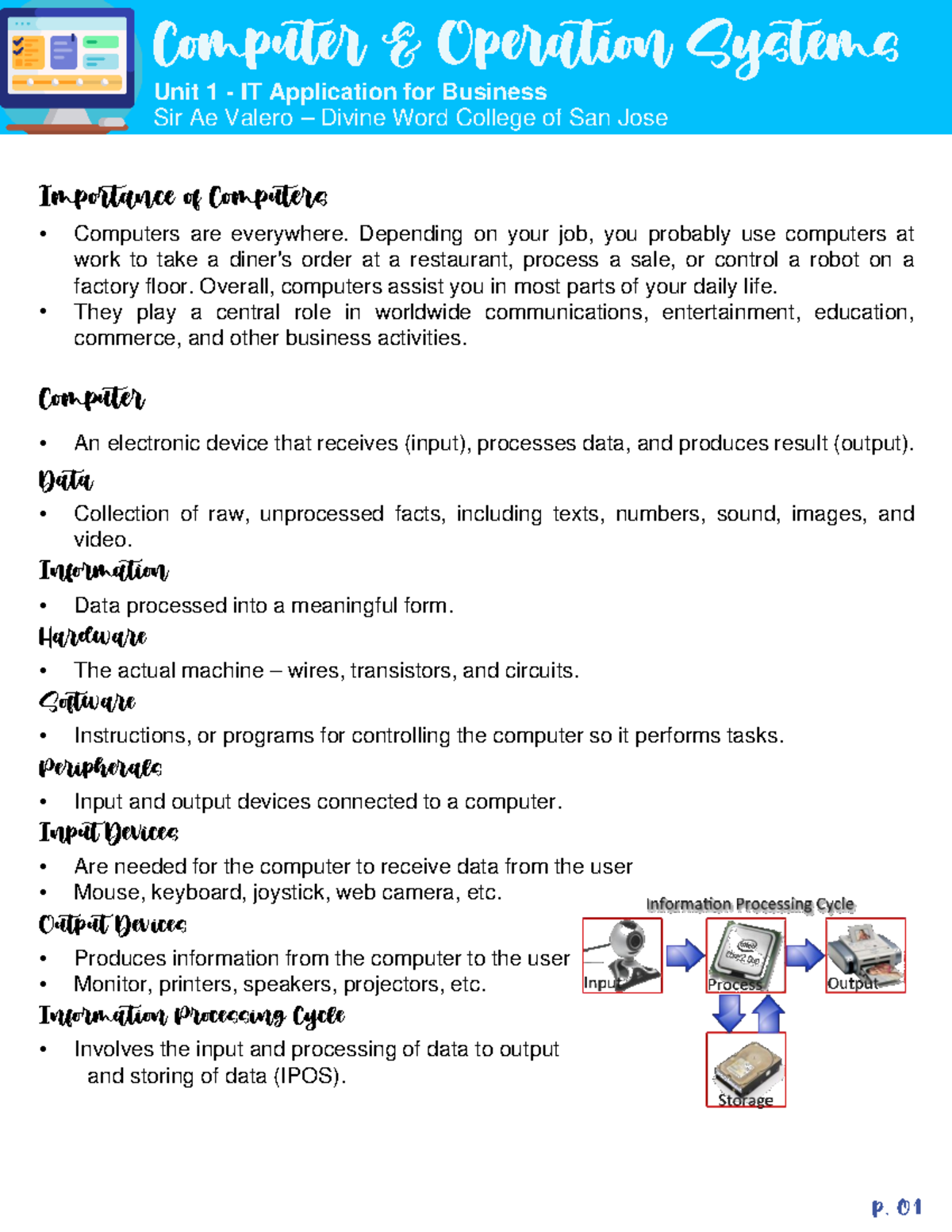 01 Handouts Computer and Operation Systems - Computer & Operation ...