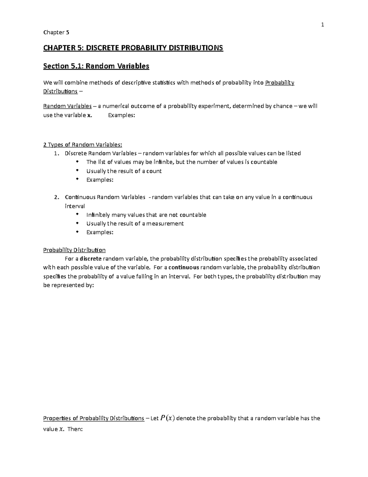 Chapter 5 Notes 2 - Chapter 5 CHAPTER 5: DISCRETE PROBABILITY ...