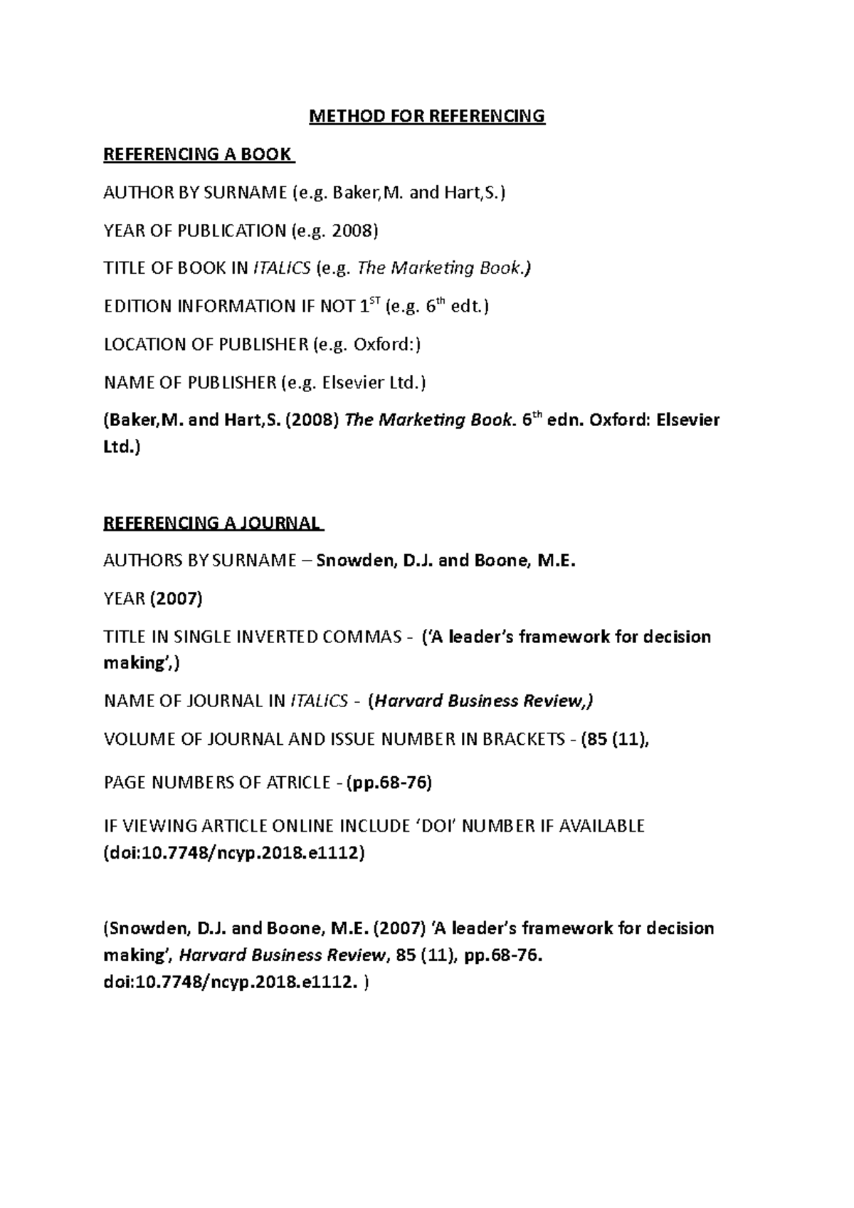 Method FOR Referencing - METHOD FOR REFERENCING REFERENCING A BOOK ...