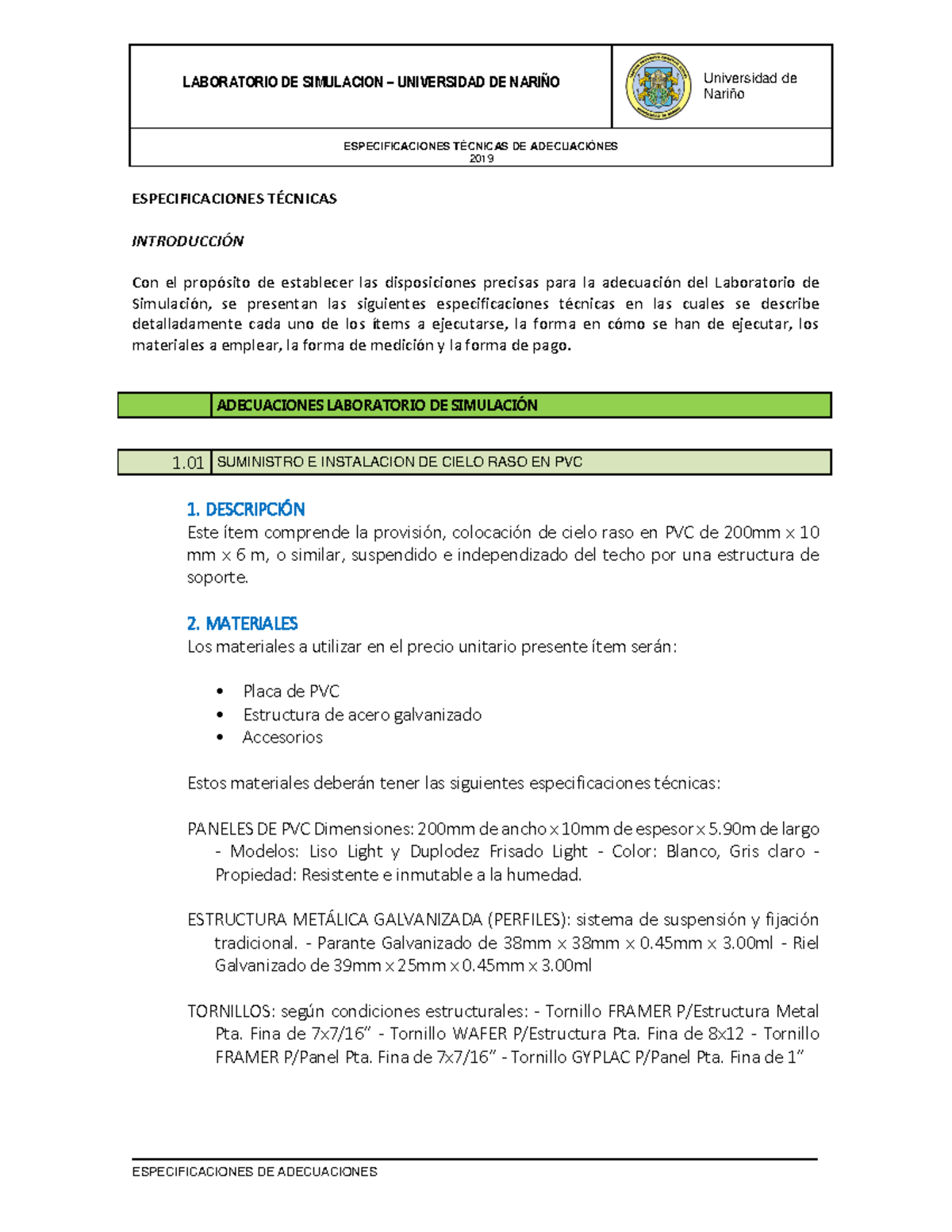 Especificaciones Técnicas Adecuaciones 2 1 - ESPECIFICACIONES TÉCNICAS ...