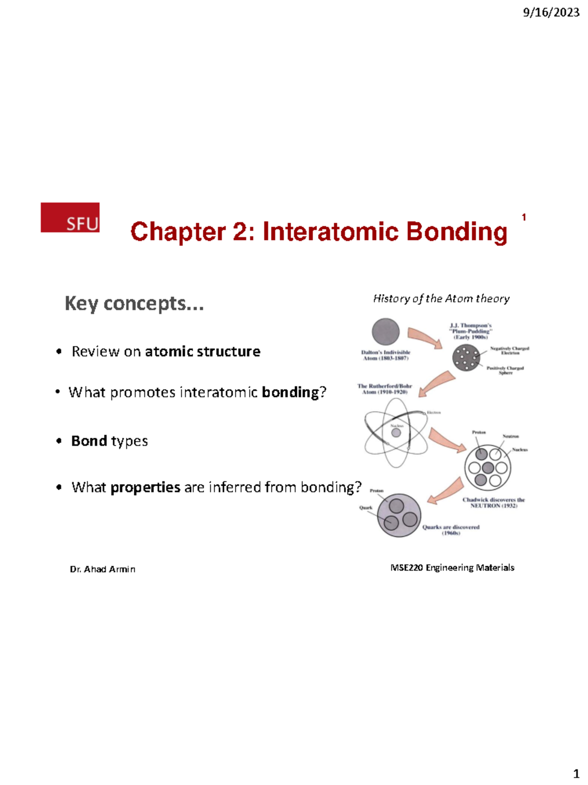 Chapter 2 Interatomic Bonding - Chapter 2: Interatomic Bonding Dr. Ahad ...