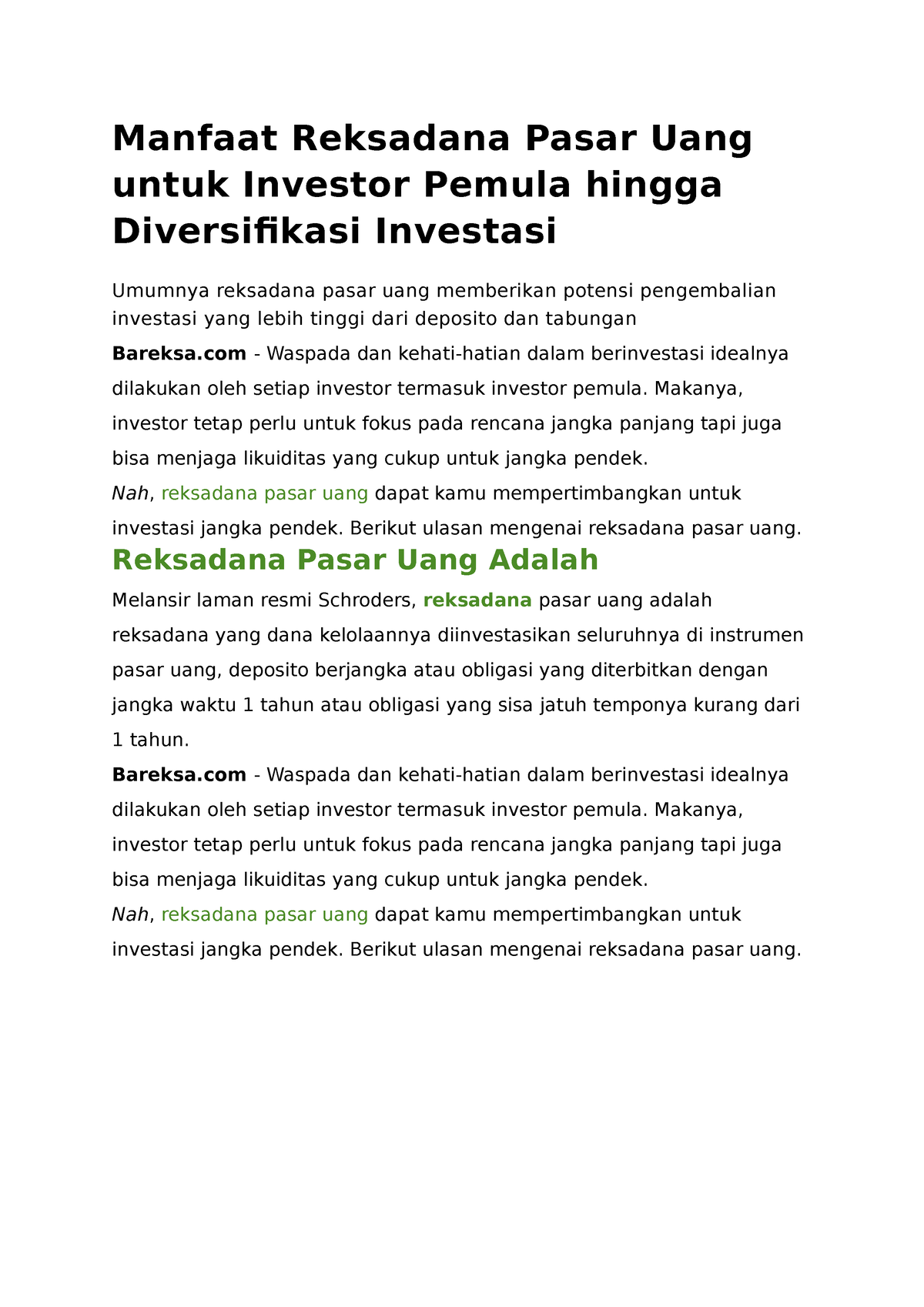 Manfaat Reksadana Pasar Uang Untuk Investor Pemula Hingga Diversifikasi ...