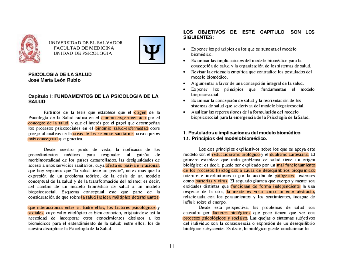 1. Fundamentos Y Delimitaci Ã³n Conceptual Psicolog Ã A Salud Psico I ...