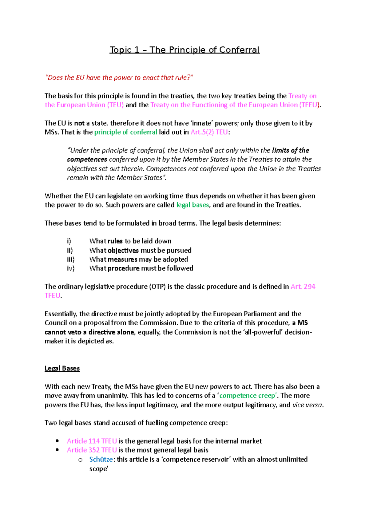 Topic 1 Conferral Topic 1 The Principle of Conferral “Does the EU
